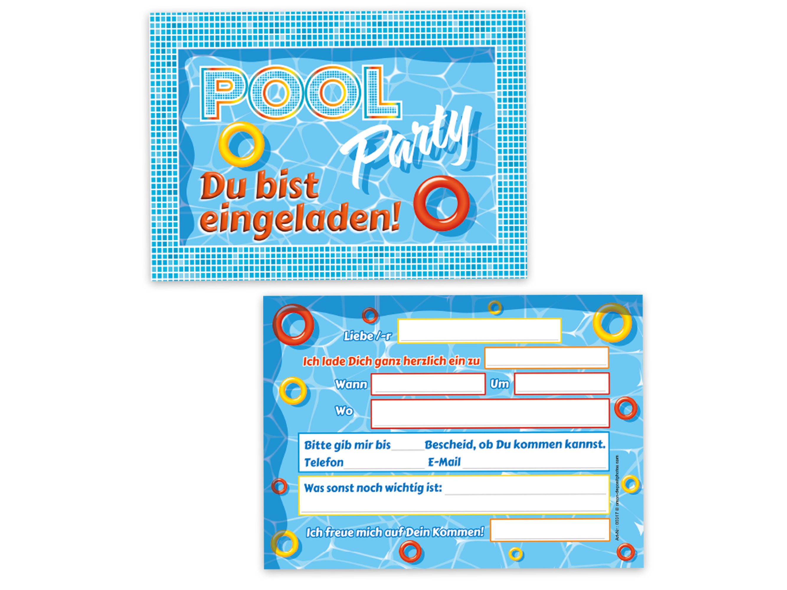LIMONIA Einladungskarten Pool Party Einladungen zum Kindergeburtstag Karten Schwimmbad blau, süße Einladungskarten Pool Party zum Geburtstag See Bad – Bild 3 von 3