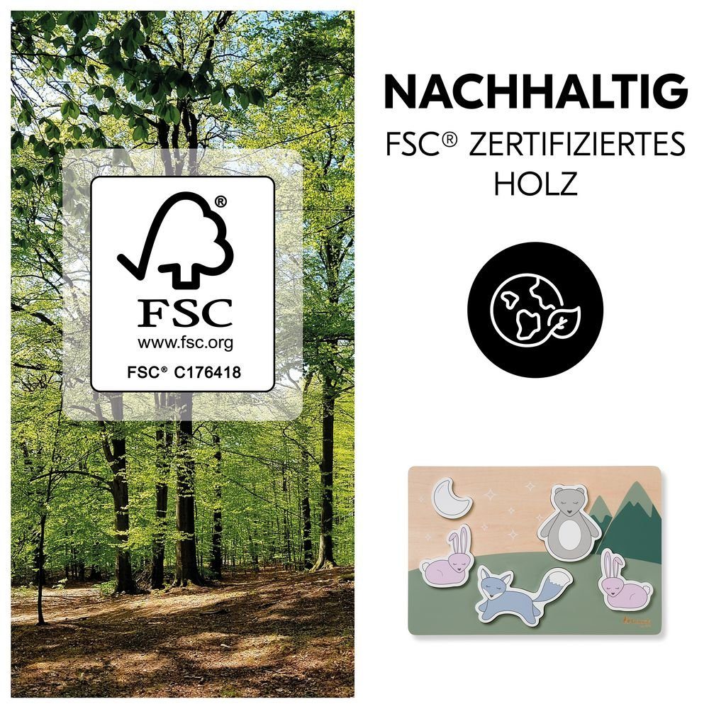 Hauck Steckpuzzle Forest Puzzle für Puzzleteile, 1 Jahr) N - Holz (ab Fit, Puzzle Baby