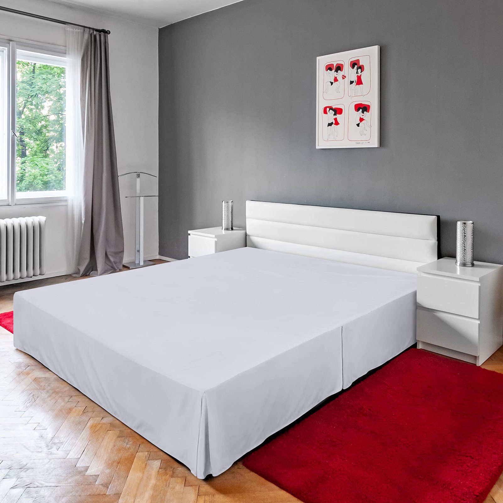 Tagesdecke Hotel-Bettrock im europäischen Stil Einteilig Einfarbig Tagesdecke, Rutaqian, Staubdicht Bettkasten-Abdeckung, Schürze Weiß