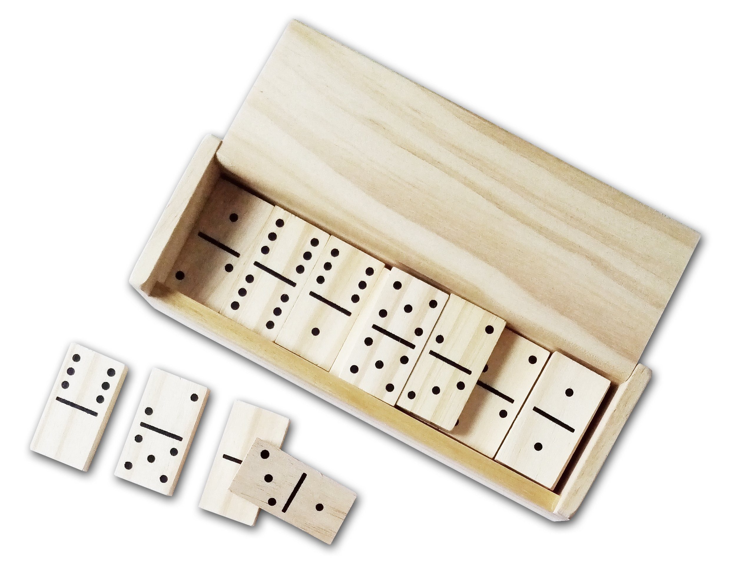 Spiel, DOMINOSPIEL in Holzbox 28 Dominosteine 14,5x5x3cm Spielsteine Domino Spiel 13