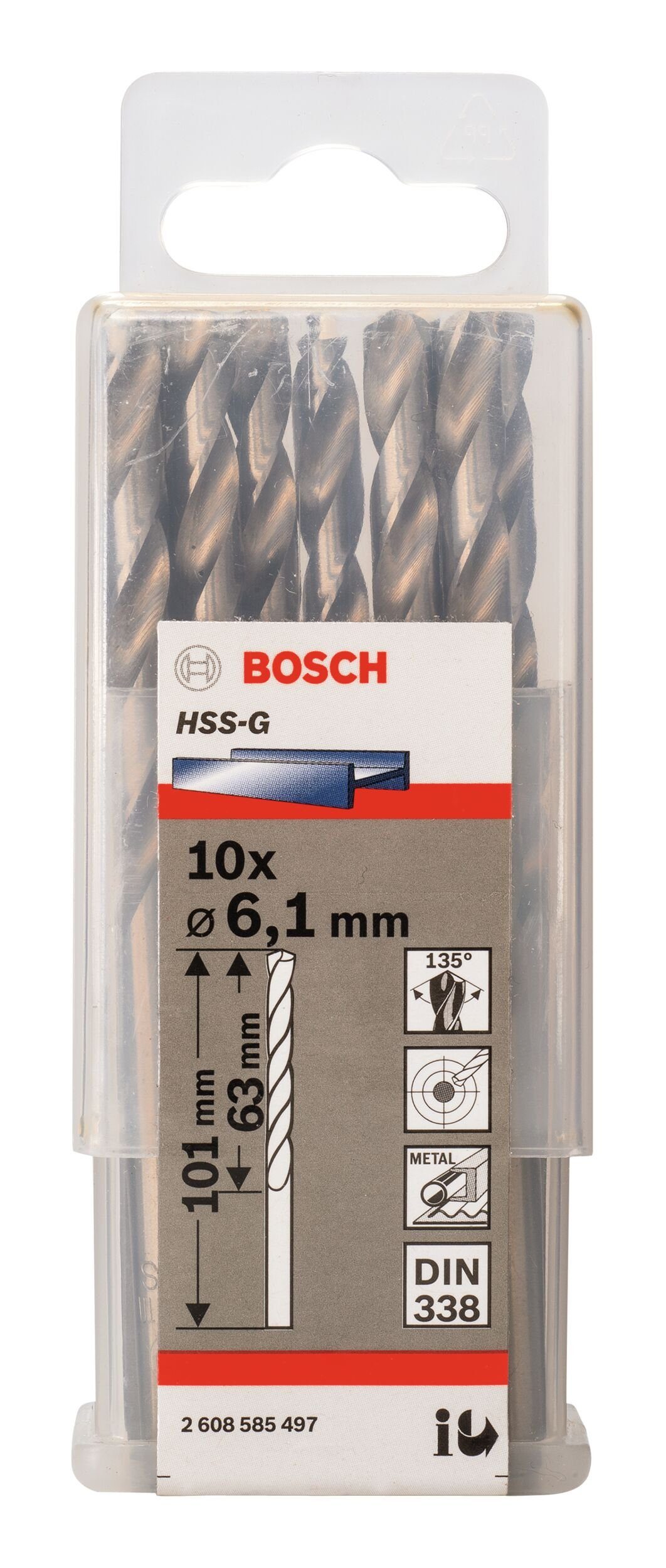 Metallbohrer, 10er-Pack mm x HSS-G (DIN 63 (10 - - 101 6,1 338) BOSCH x Stück),