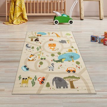 Kinderteppich Rutschfester Kinder-Spielteppich in beige, TeppichHome24, rechteckig