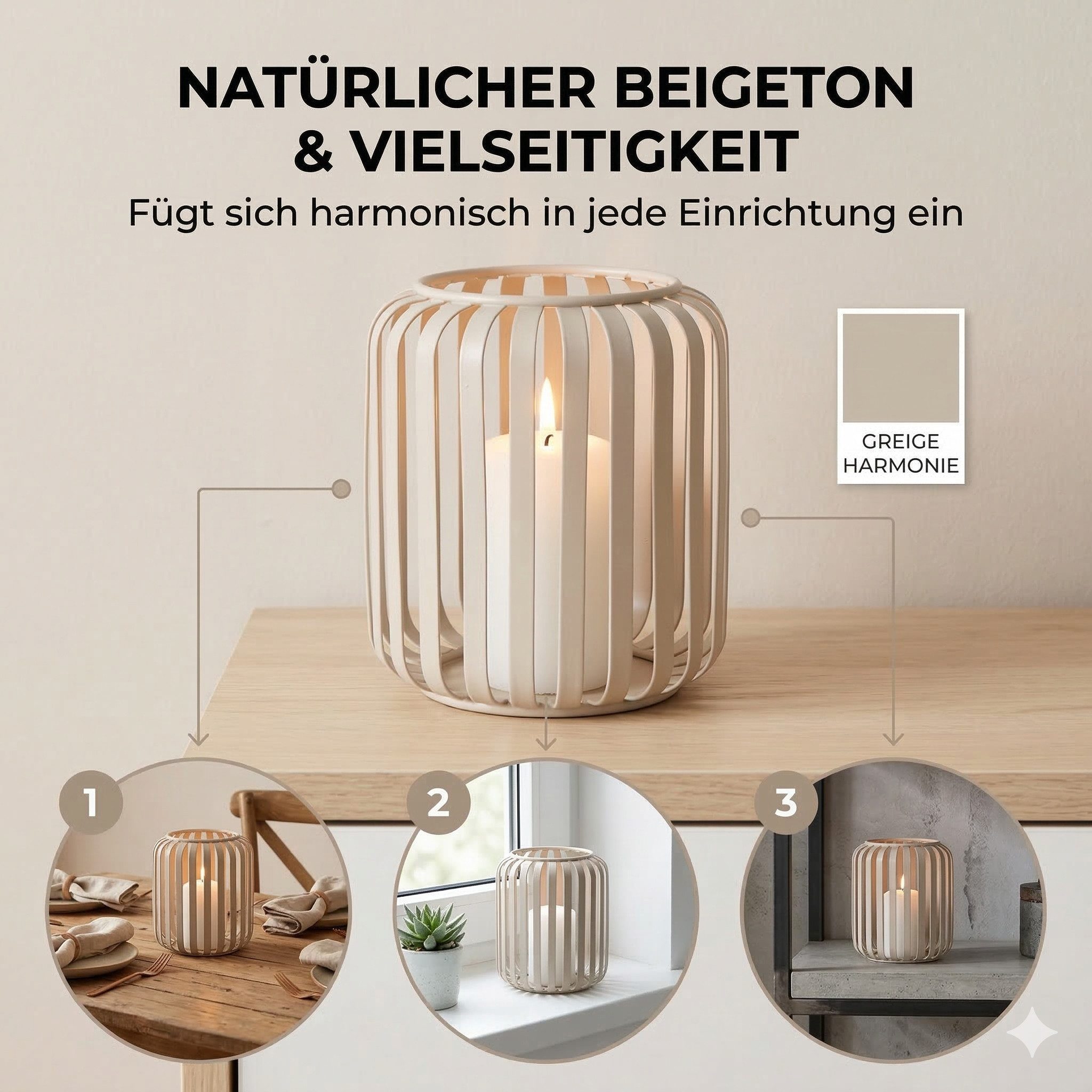 BOLTZE Windlicht Boltze Windlicht Viki Beige (1 St)
