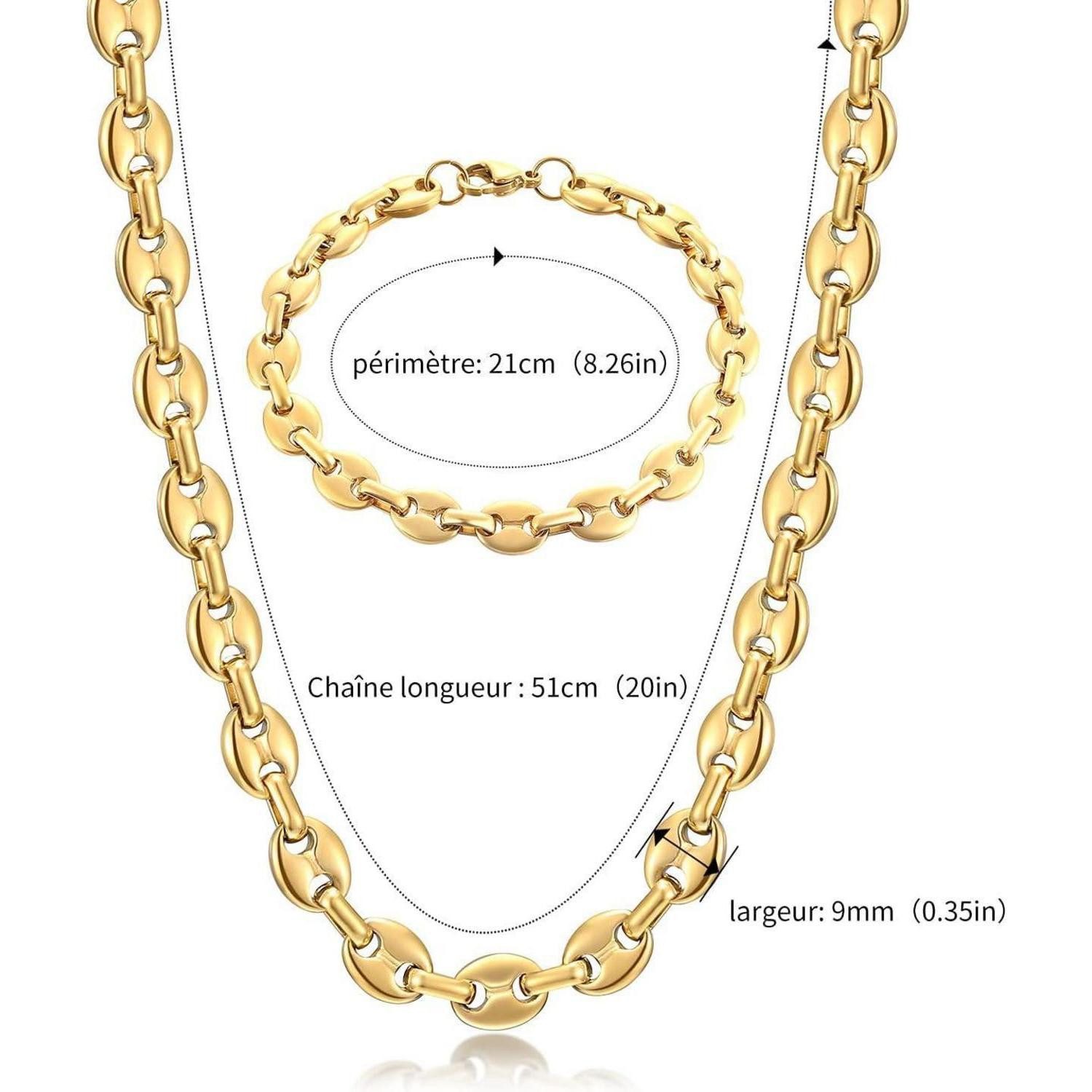 LuxusKollektion Ketten und Armband Set Halskette Herren Edelstahl Kaffeeboh günstig online kaufen