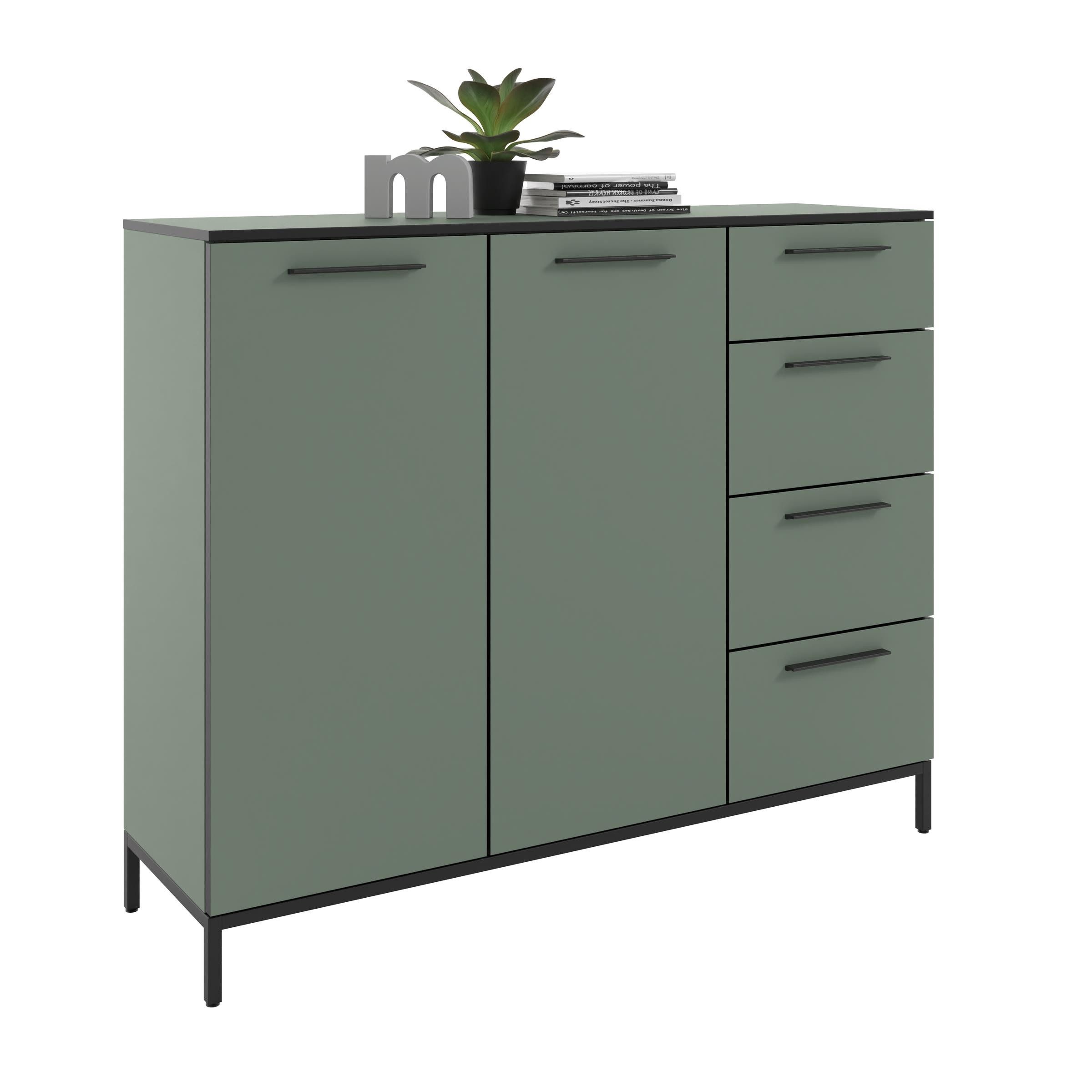 freiraum Sideboard soul, in Schilfgrün - Metall schwarz matt - 135x110,6x40cm (BxHxT)