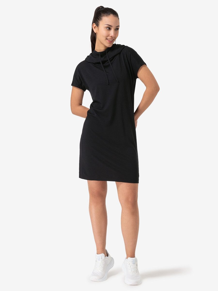 SUPER.NATURAL Sweatkleid leicht, für Damen W FUNNEL DRESS mit modernem Wasserfallkragen