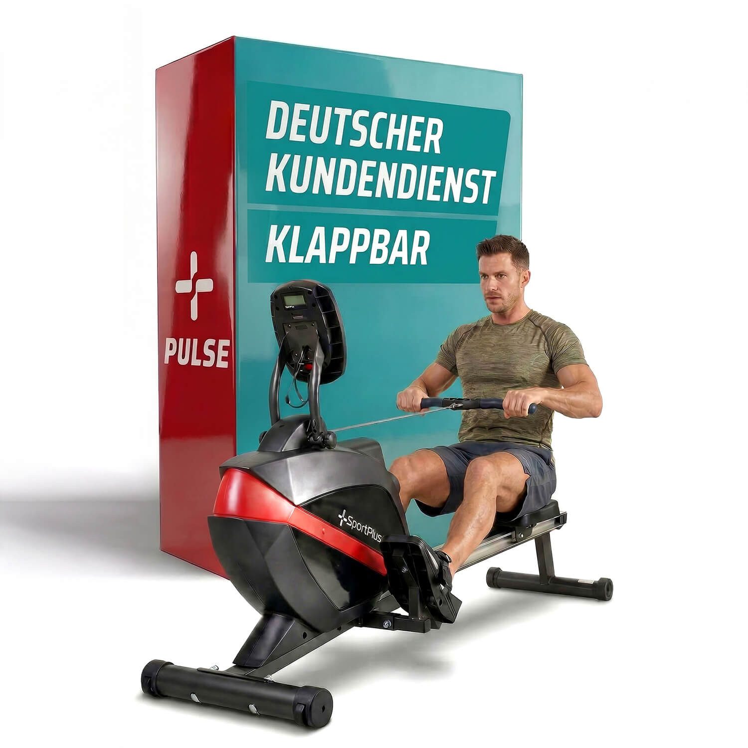 SportPlus Rudergerät Klappbar Schwarz, Magnetbremse, 8 Widerstandsstufen, 8 kg Schwung., 8 Widerstandsstufen, Rudermaschine, Magnetbremssystem, klappbar