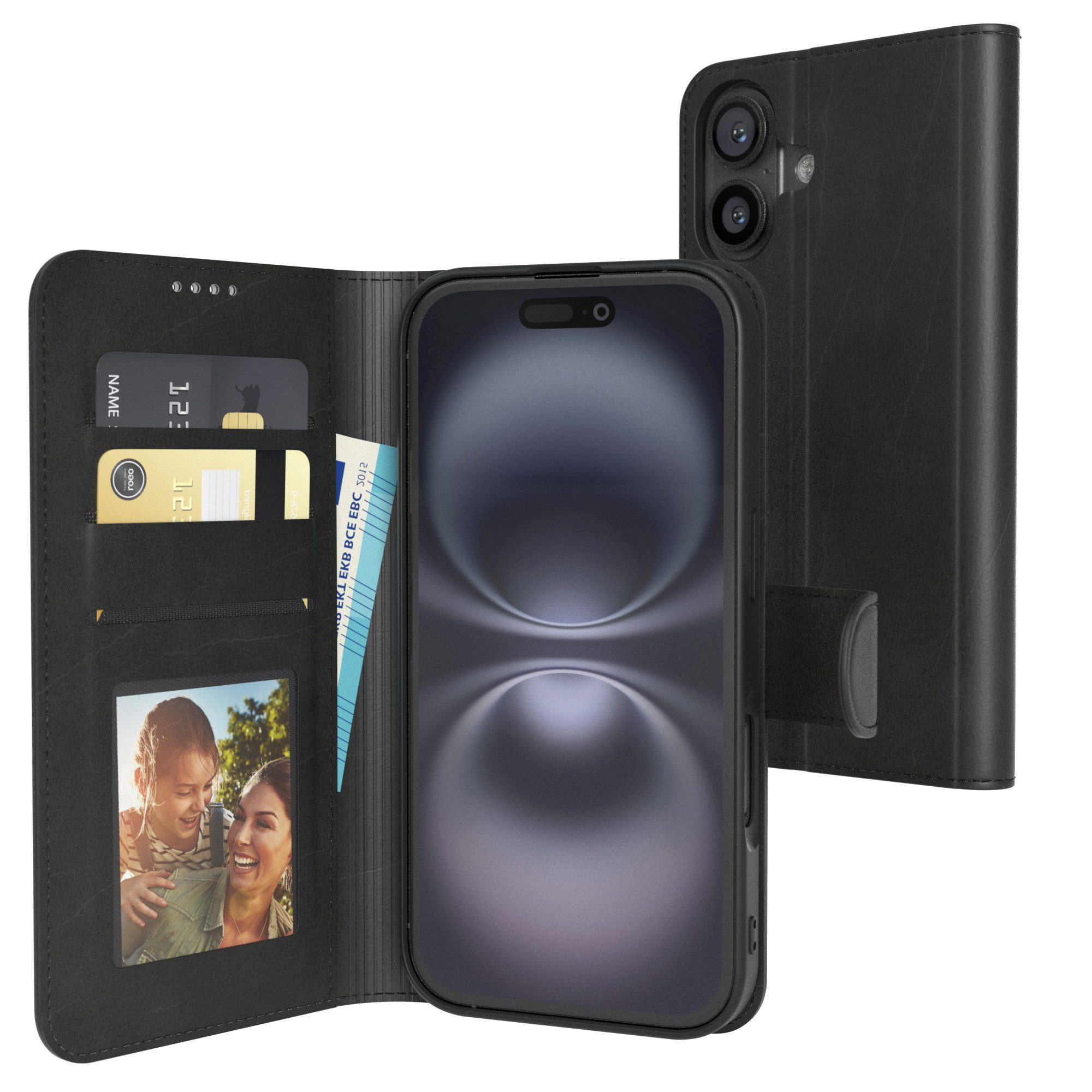 EAZY CASE Handyhülle Business Handytasche Kartenfächer für iPhone 16 6,1 Zoll, Schutzhülle mit Standfunktion zum Aufklappen aufstellbar Etui Schwarz