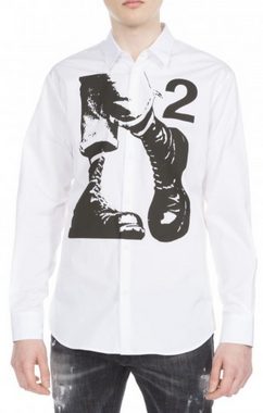 Dsquared2 Langarmhemd DSQUARED2 Mens Shoe Printed Cotton White Casual Shirt Kent Collar Hemd