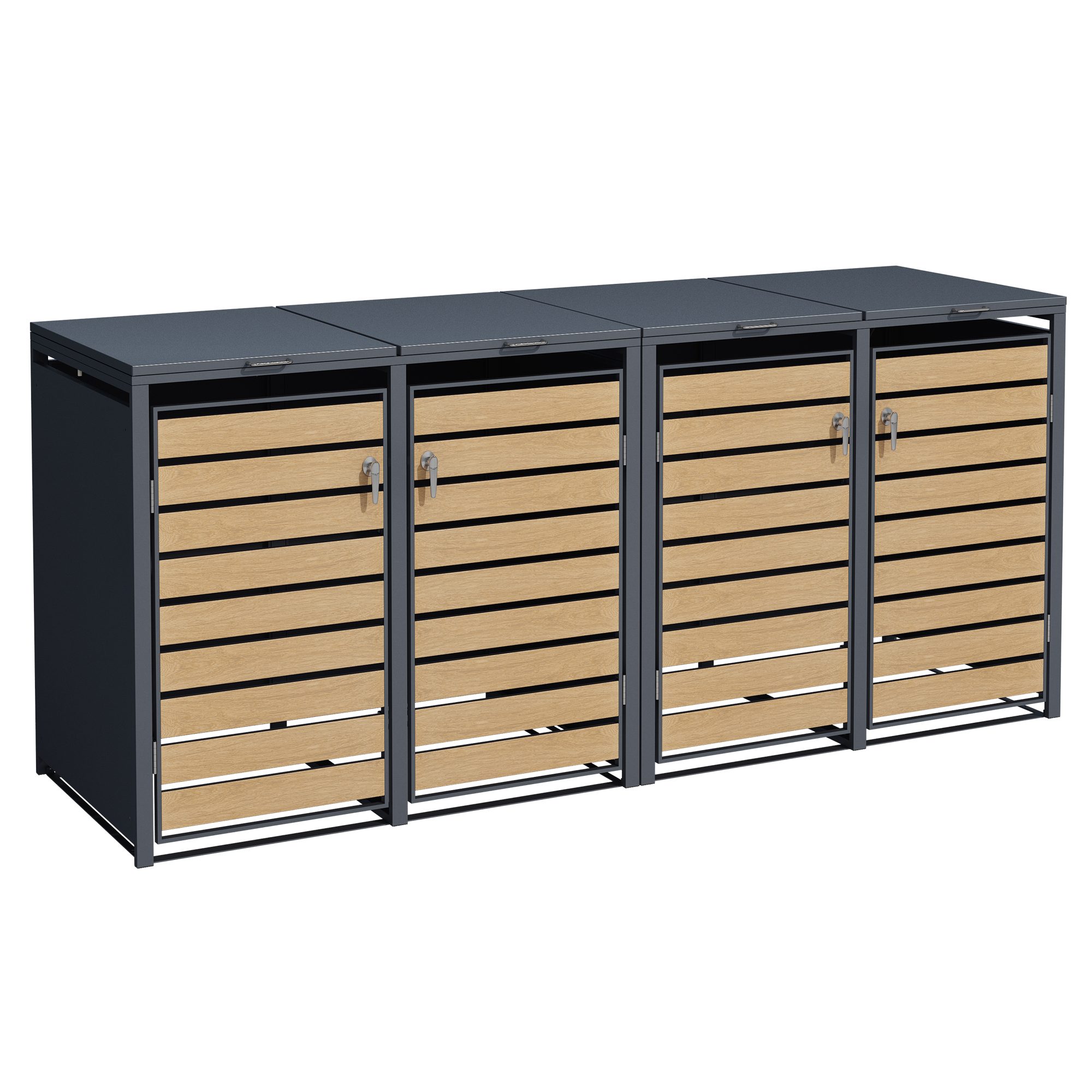 ESTEXO Mülltonnenbox Müllbox Mülltonnenverkleidung 4 Türen Box Anthrazit mit Holzdekor