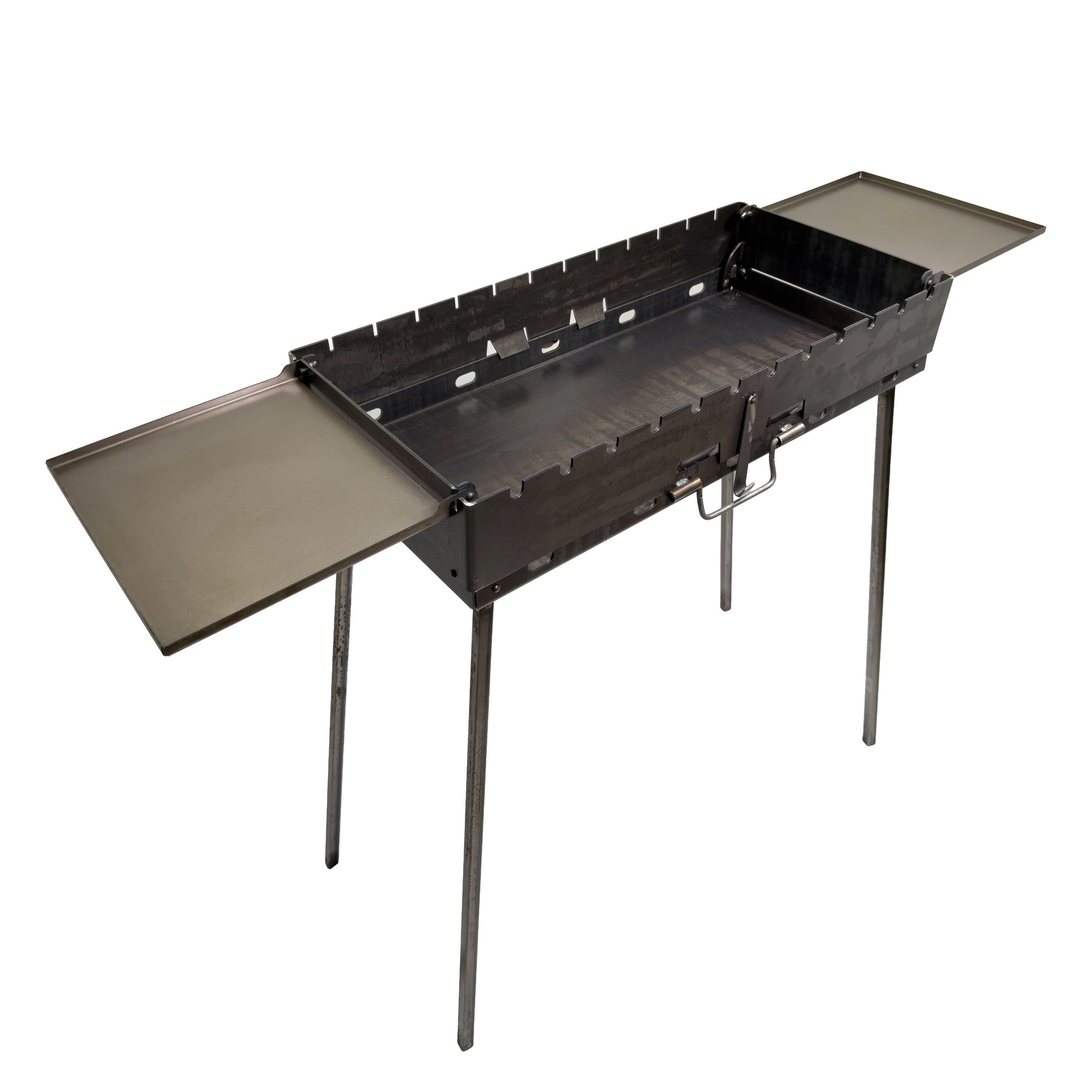 GOROCH Holzkohlegrill Klappbarer Mangal Grill Stahl 3 mm für 12 Spieße mit 2 Seitentischen