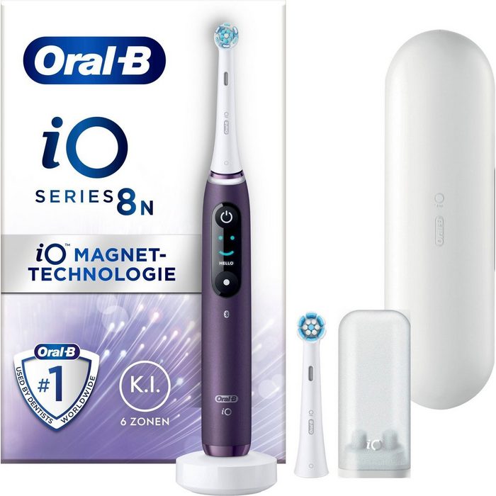 Oral B Elektrische Zahnbürste iO 8 Aufsteckbürsten: 2 St. mit Magnet-Technologie 6 Putzmodi Farbdisplay & Reiseetui