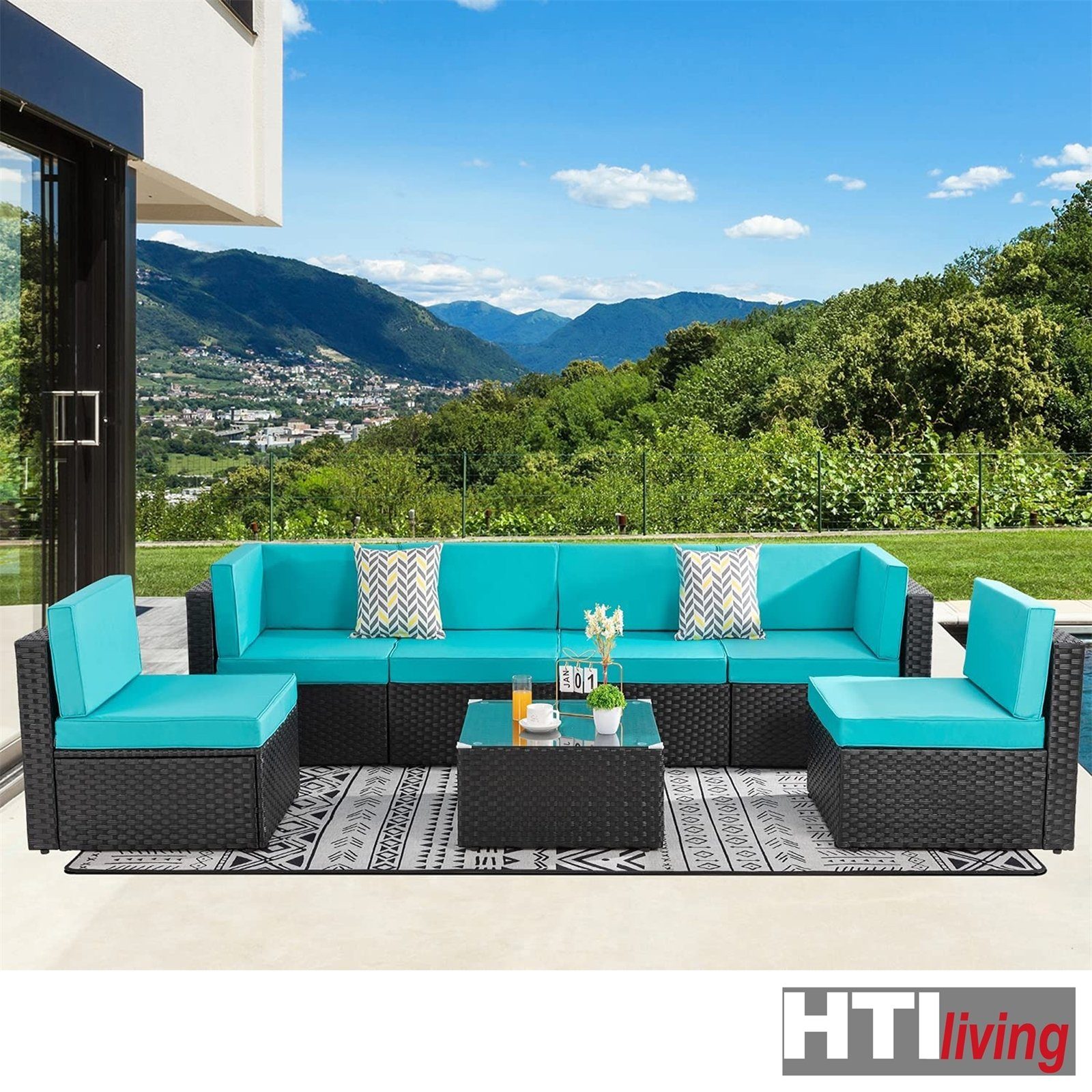 (Set, Terrassenmöbel Gartenlounge-Set Kissen Blau Family, Loungegarnitur 4-tlg), Bettina mit HTI-Living