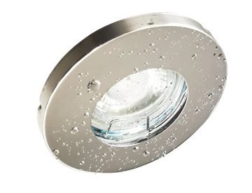 TRANGO LED Einbauleuchte, 3er Set 6729IP-038MCOBSD LED Einbaustrahler IP44 aus Edelstahl poliert in Rund inkl. 3x 5 Watt 3 Stufen dimmbar LED Modul 3000K warmweiß, Ultra flach für Bad, Außen, Deckenstrahler, Einbauleuchte