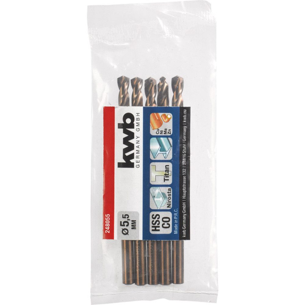 Thumbnail - kwb Metallbohrer kwb 248055 HSS-Co Spiralbohrer 1 Stück 5.5 mm Gesamtlänge 93 mm M35 DI