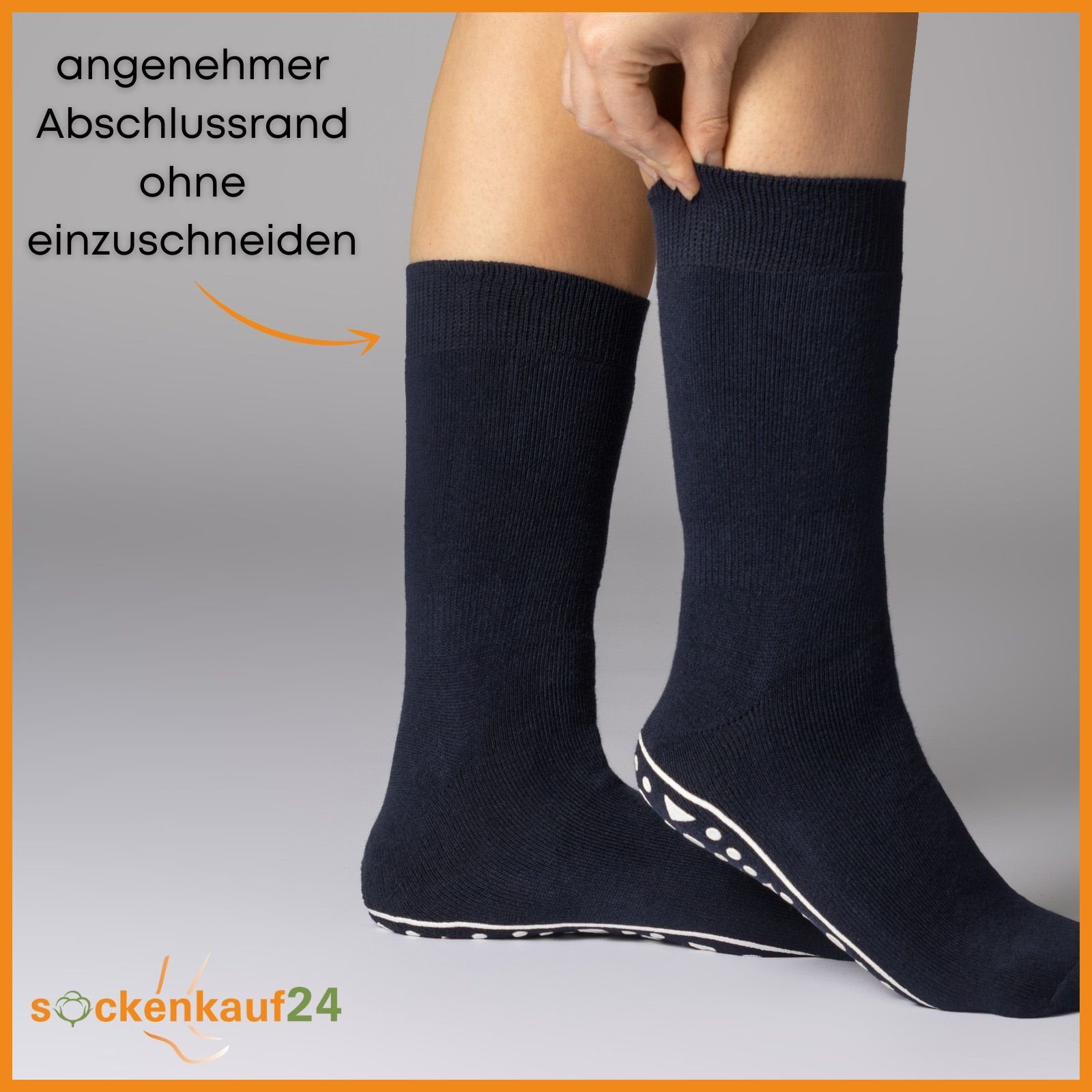 sockenkauf24 ABS-Socken 2, 4 oder 6 Paar Damen & Herren Anti Rutsch Socken Baumwolle (Schwarz, Blau, Grau, 6-Paar, 43-46) Stoppersocken Noppensocken - 21395 WP
