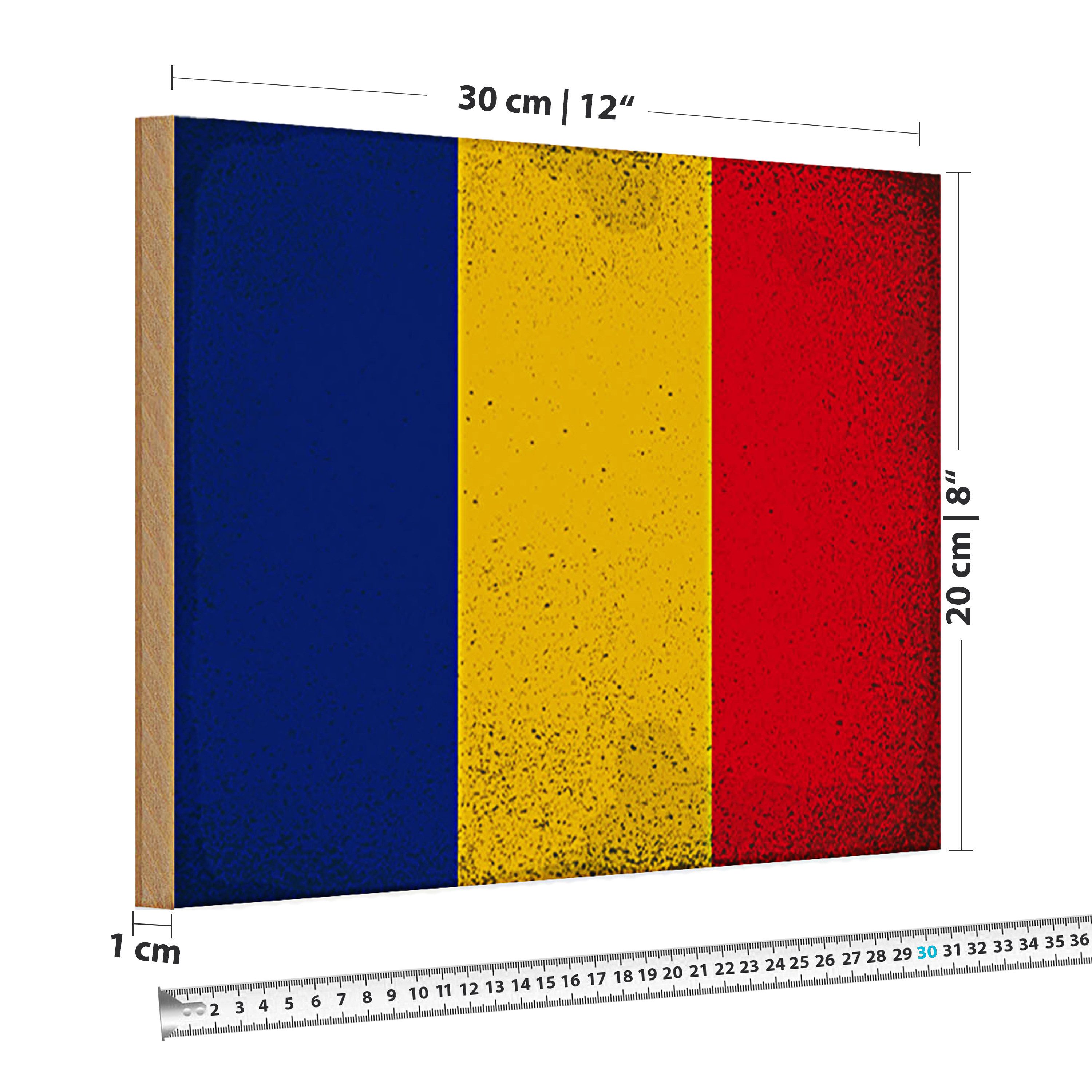 Roomando Holzbild Holzschild Flagge Rumänien 30x20cm Flag of Romania Vintage