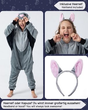 Corimori Jumpsuit Flauschiges Fledermaus-Kostüm für Kinder mit Haarreif,  Halloween (2-tlg) Vampir-Fledermaus