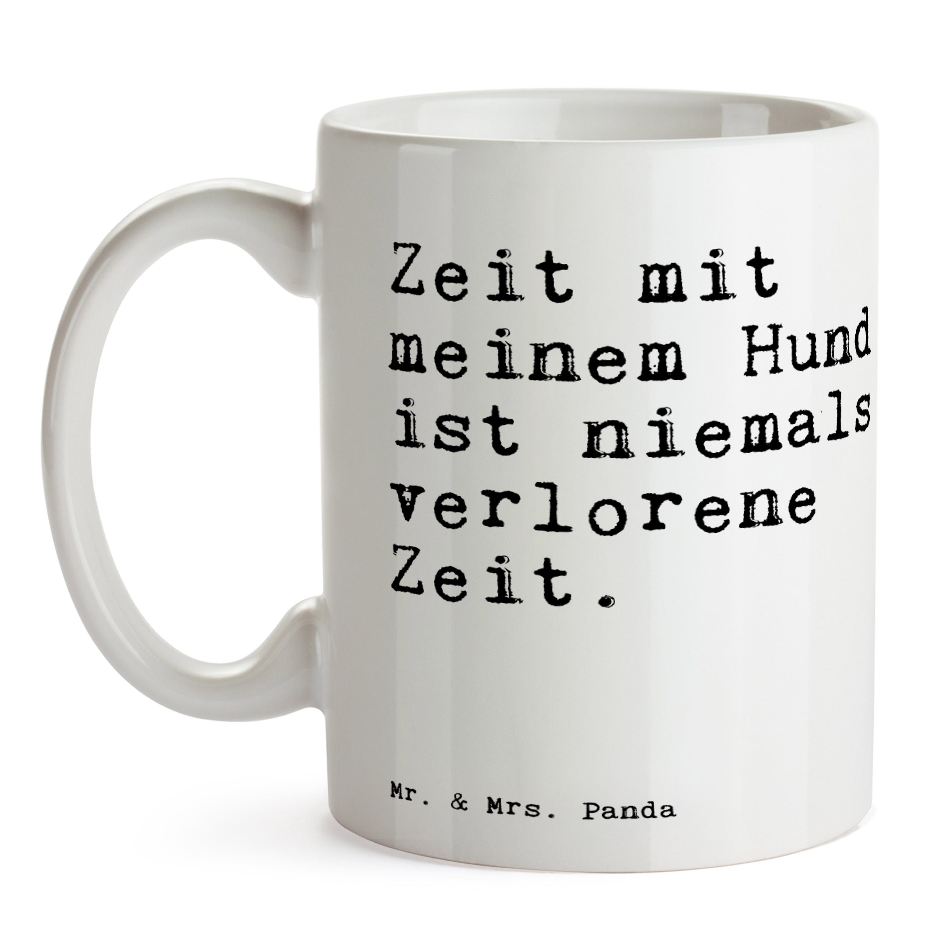 Mr. & Mrs. Panda mit Herrchen, Keramik W, Spruch Sprüche Hund... Weiß - Tasse - Geschenk, Zeit meinem