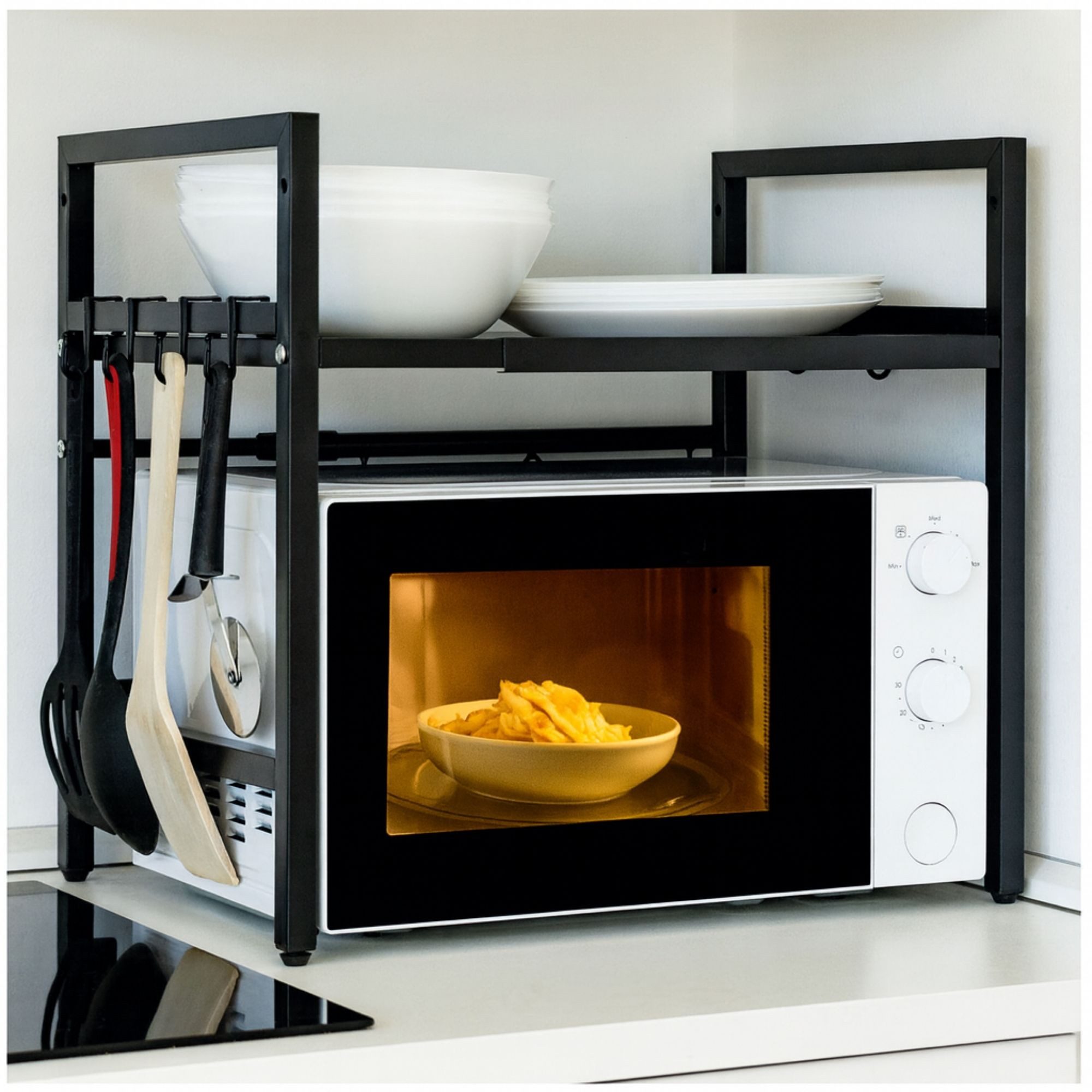 osoltus Mülleimer Küchenregal verstellbar L.40-60 cm x T36 cm x H46 cm schwarz – Bild 2 von 5