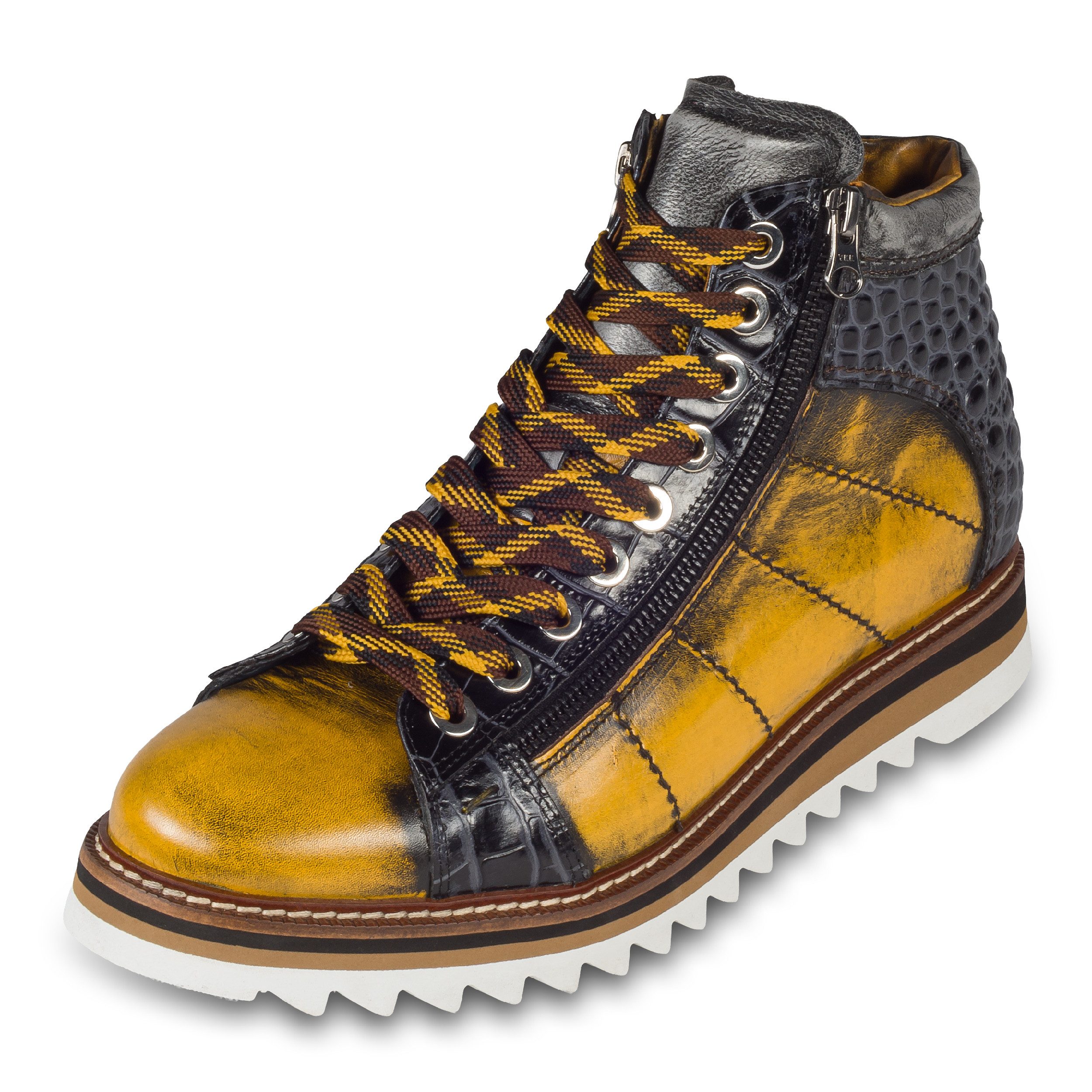 Lorenzi Lorenzi Sneaker-Stiefel Herren gelb/schwarz, Leder used-look Sneaker Handgefertigt