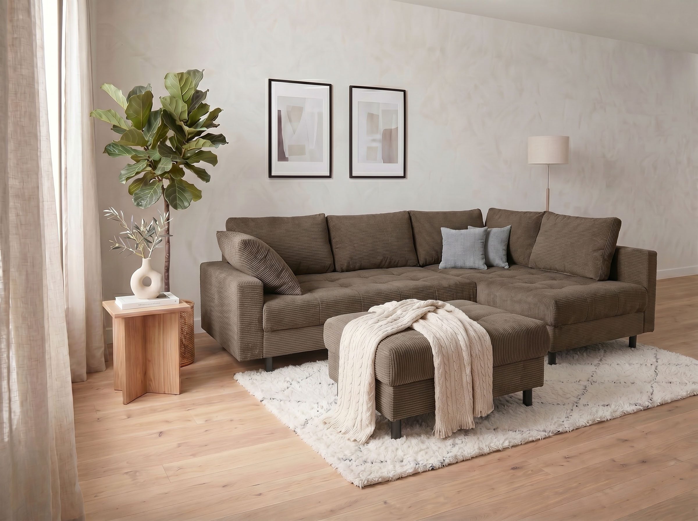 COLLECTION AB Ecksofa Toni XL L-Form 274 cm Set inkl. Hocker, Set: Sofa & Hocker, 2 Zierkissen, Bonell-Federkern