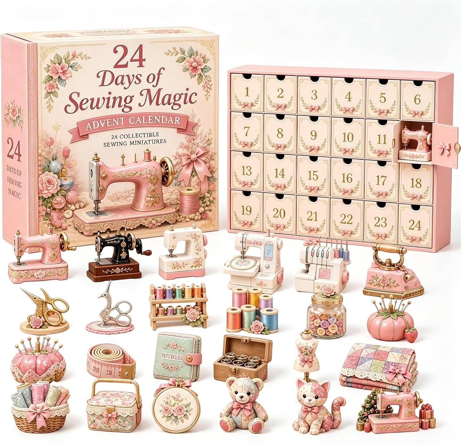 Bomiclss Adventskalender Adventskalender Nähen 2026, 24 Tage Nähzauber (24-teiliges 2D-Acryl-Set mit Nähmaschinen-Motiven), Weihnachtsdeko Bastelgeschenk für Näherinnen