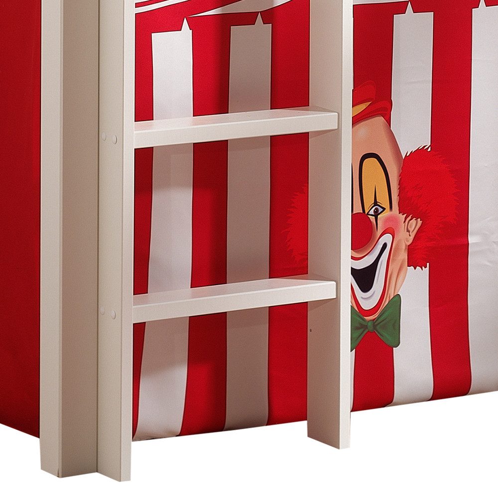 Lomadox Hochbett PINOO-12 Zirkus in Kiefer massiv weiß lackiert 210/114/106 cm