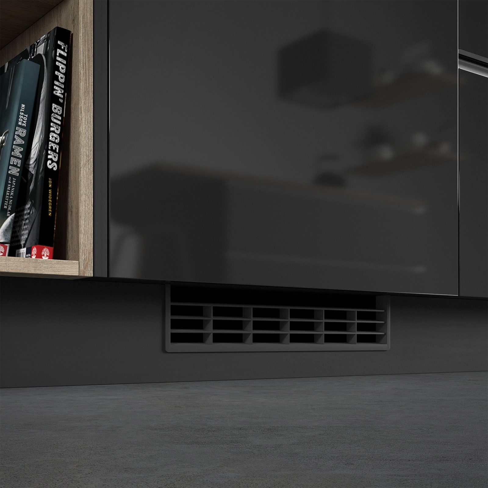SO-TECH® Lüftungsgitter Abluftgitter für Sockelleisten 396 x 83 mm, Einlassmaß 384 x (1 St), schwarz, Belüftungsgitter passend für Blendendicke 13, 16 un
