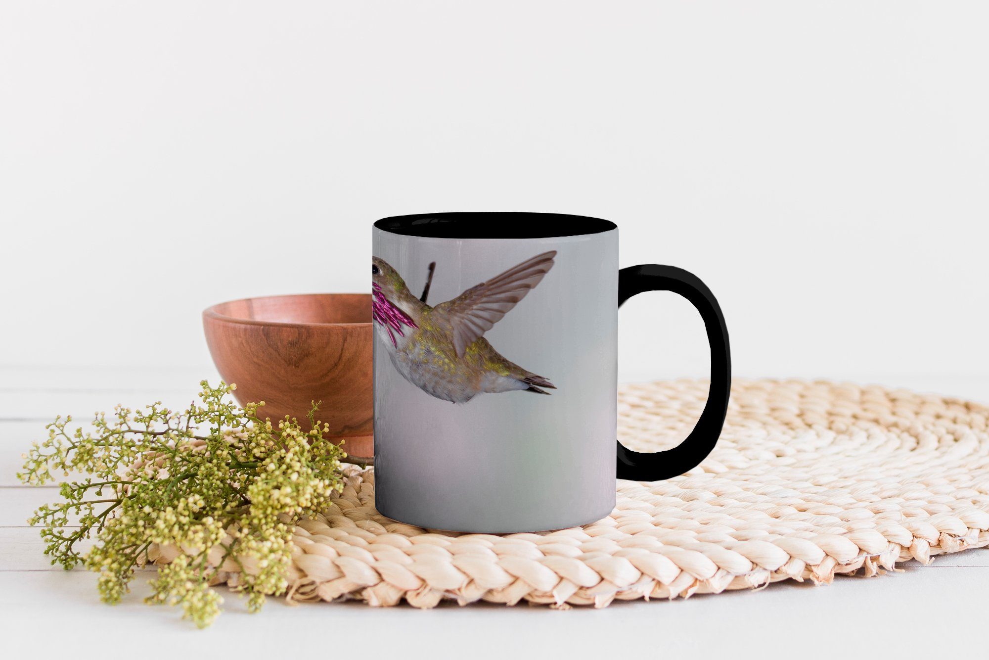 MuchoWow Zaubertasse, Rosa, Farbwechsel, - Geschenk Keramik, Tasse Blume Teetasse, Kaffeetassen, Kolibri -