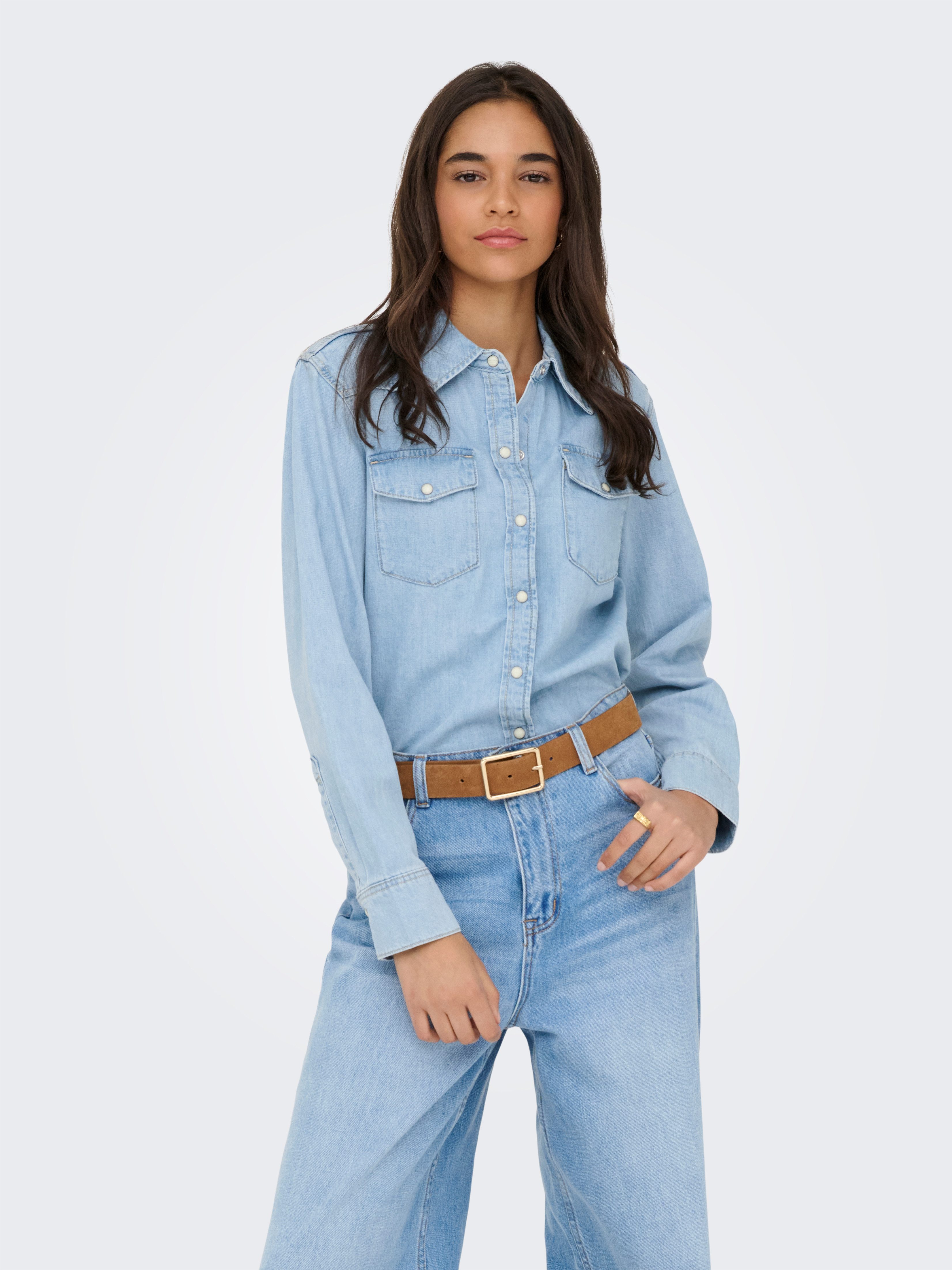 ONLY Jeansbluse ONLCHARLIZE LS DNM SHIRT AKM NOOS mit Brusttaschen