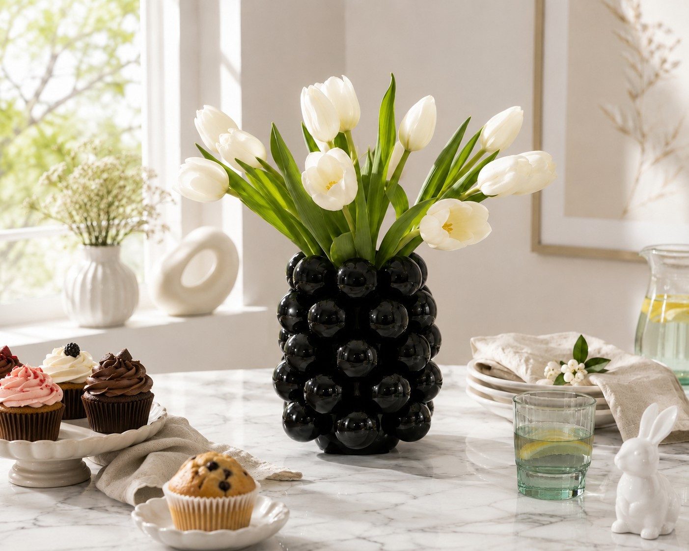Wurm Kugelvase Otto Blumenvase Bubble Schwarz aus Porzellan