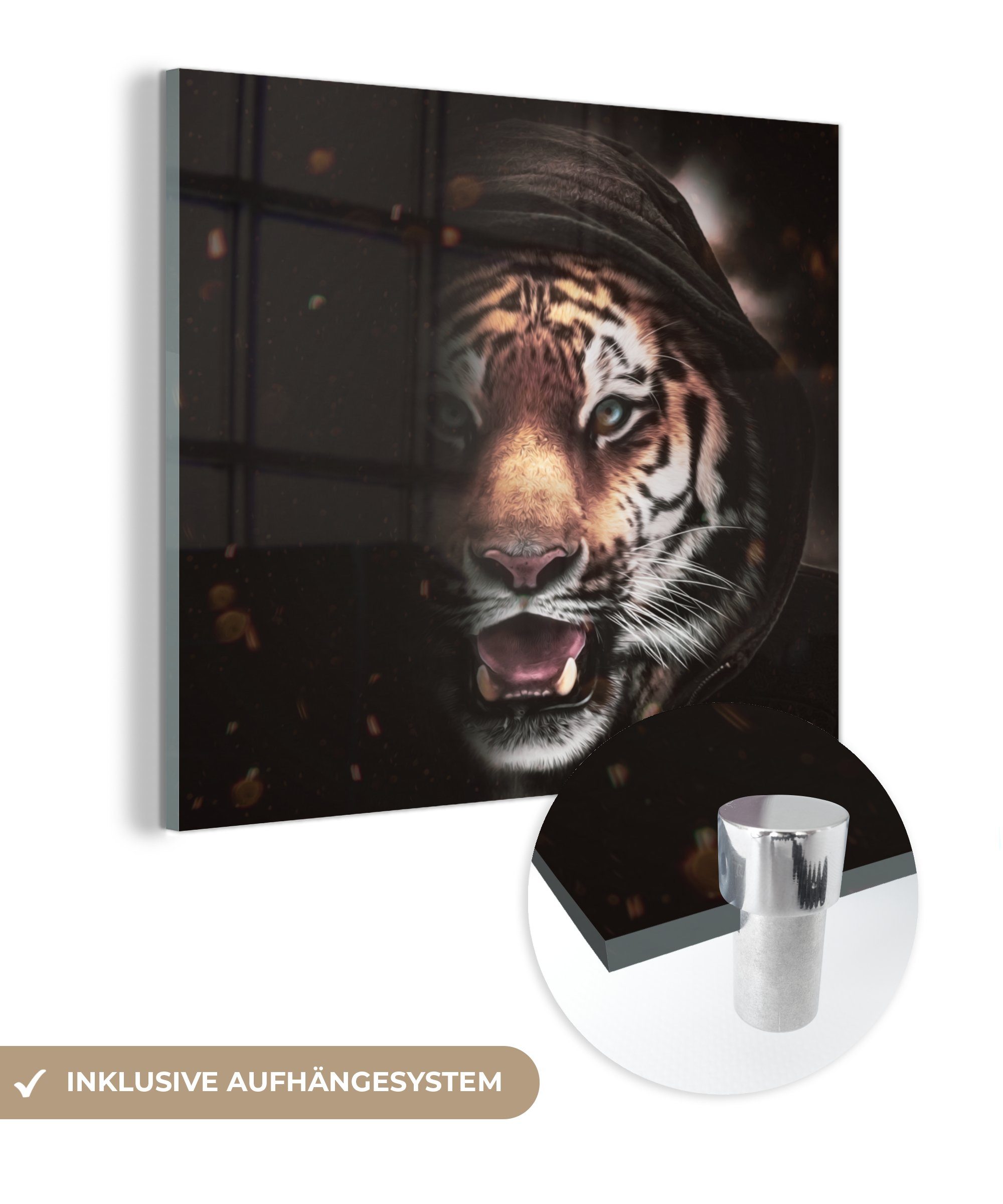MuchoWow Acrylglasbild Tiger - Kleidung - Tiere, (1 St), Glasbilder - Bilder auf Glas Wandbild - Foto auf Glas - Wanddekoration