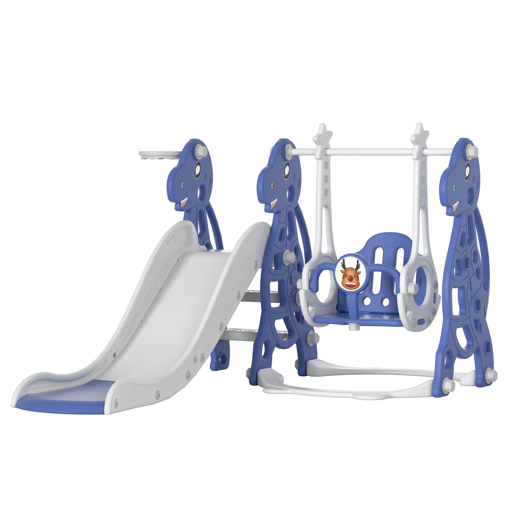 FIVMEN Rutsche Kinder Freistehende Kinderrutsche Spielzeugrutsche Gartenrutsche, Kinder Rutsche inkl. Klettergerüst & Basketballkorb, Blau