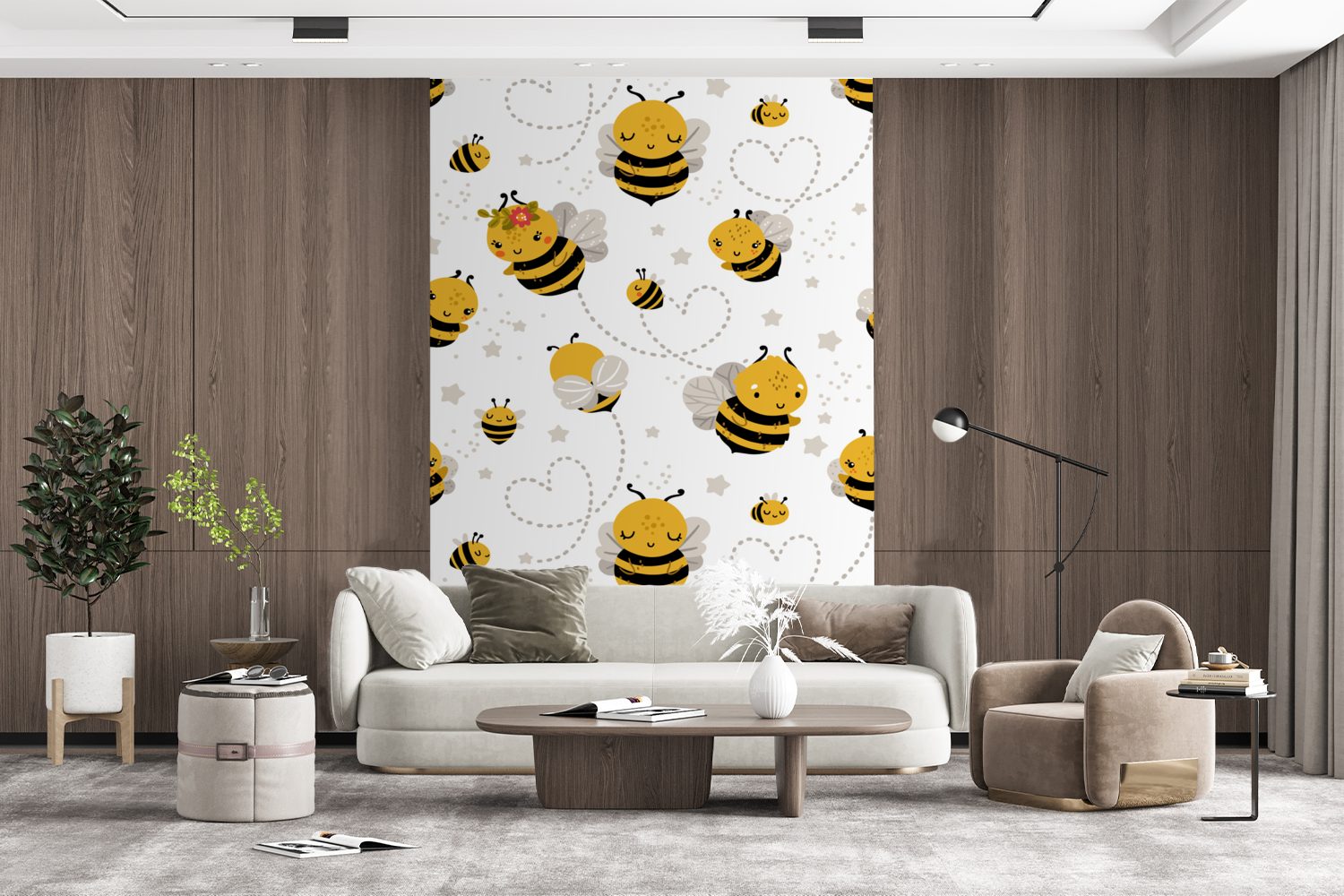 Herzen, - Wohnzimmer, Tapete - Montagefertig bedruckt, St), für Wandtapete MuchoWow Bienen (3 Vinyl Fototapete Matt, Muster