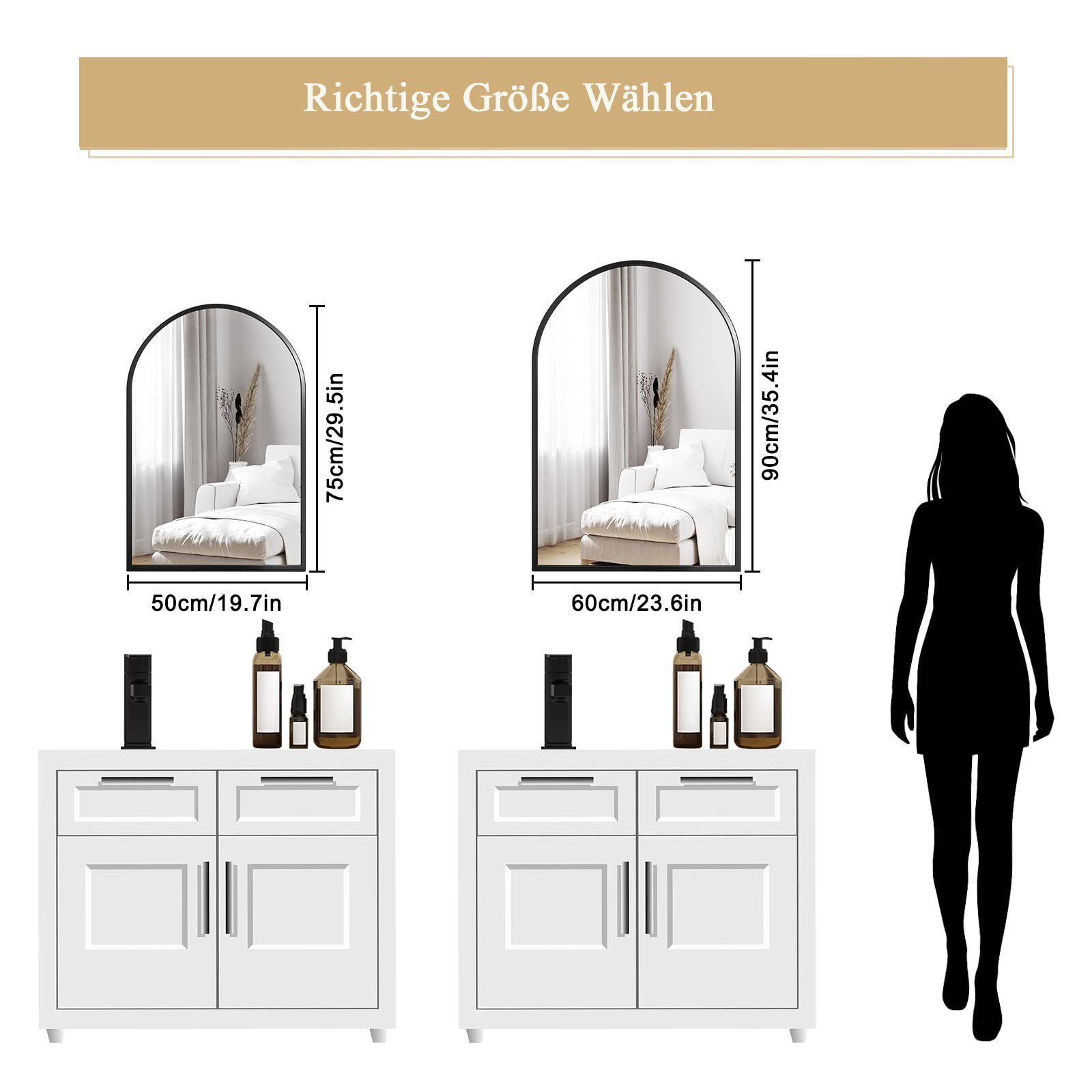 Dripex Wandspiegel Rundbogen Schminkspiegel dekorativer Spiegel mit Alumini günstig online kaufen