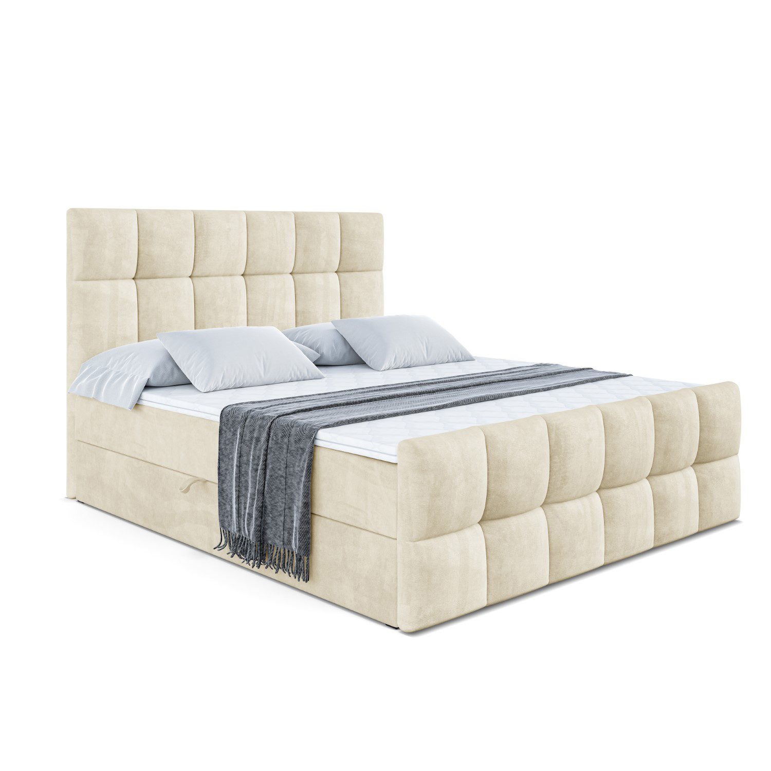 ALTDECOR Boxbett RICAR-Z (mit Matratze Lattenrost Topper Polsterbett mit Bettkasten Doppelbett), H4 Multipocket / H3 Bonellfederung, Springboxbett Boxspringbett