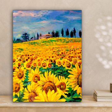 OneMillionCanvasses® Leinwandbild Ölfarbe - Leinwandgemälde - Blumen - Sonnenblume, (1 St), Leinwand Bilder für Wohnzimmer Schlafzimmer 30x40 cm
