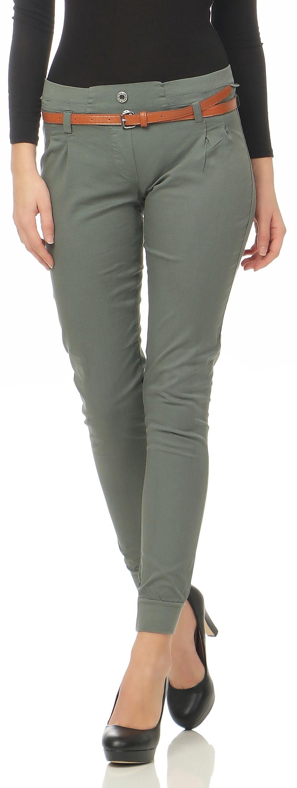Chinohose malito Damen Chino Hose inkl. Gürtel, Stoffhose mit Stretch, lässige