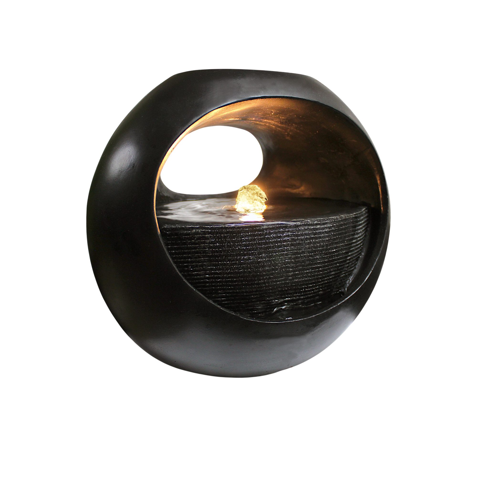 Arnusa Zimmerbrunnen Tischbrunnen mit Vase schwarz 29x30 cm warmweiße LED Beleuchtung, Dekoration Blumenvase Wohnzimmerdeko schwarz