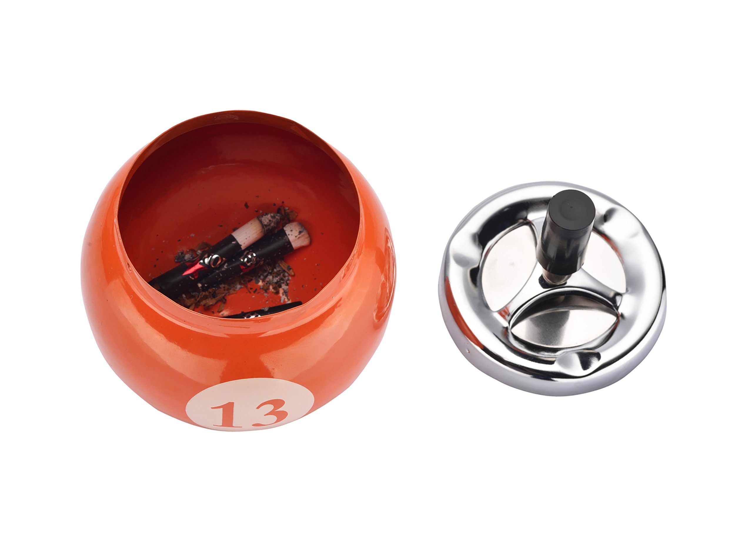 CHAMP Aschenbecher DREHASCHENBECHER Pool Ball Ø10cm Billard Kugel 80 (Orange - 13), Billardkugel Aschenbecher Windaschenbecher Drehascher Ascher