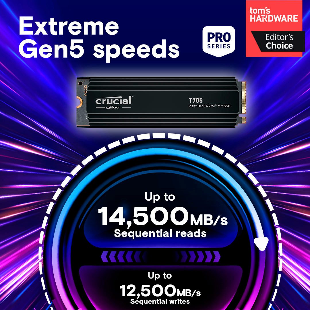 Crucial CT4000T705SSD5 interne SSD (4 TB) 14500 MB/S Lesegeschwindigkeit, 12700 MB/S Schreibgeschwindigkeit