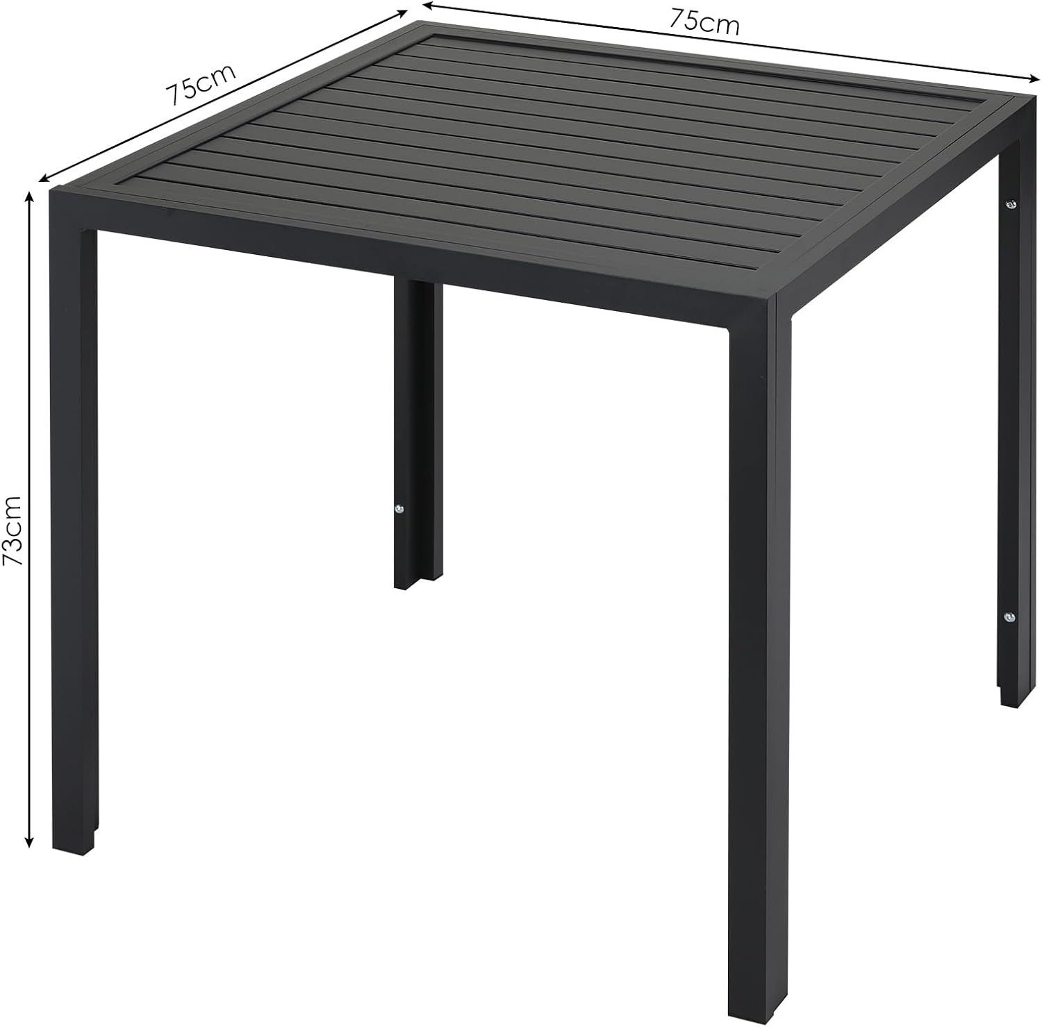 TLGREEN Gartentisch Komplett aus Aluminium, 75x75 cm Balkontisch Wetterfest, (Alu Quadratisch Esstisch,Outdoor Rostfreier Vollmetalltisch), Für Terrassen Garten – Bild 3 von 5