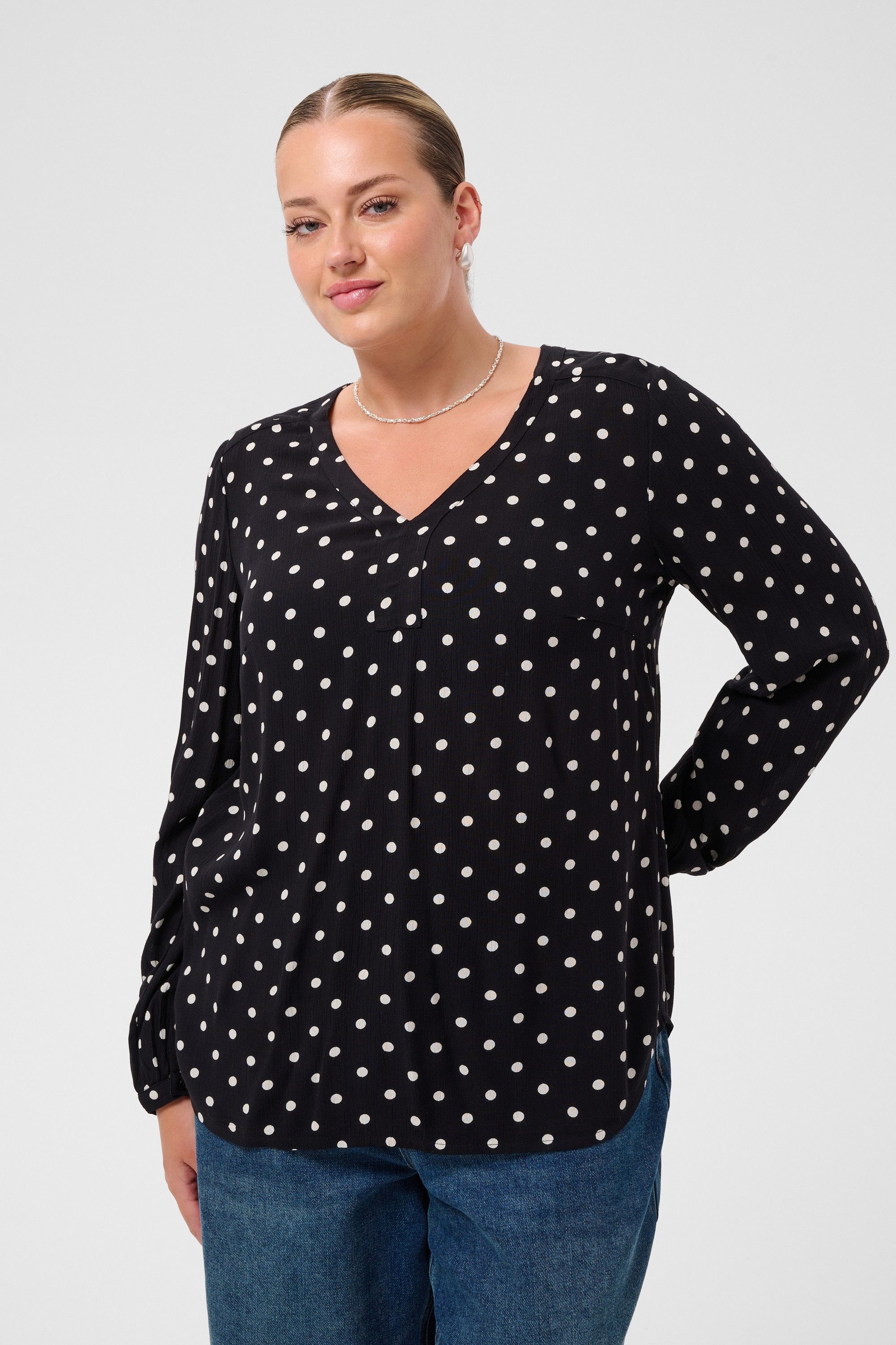 KAFFE Curve Langarmbluse Bluse langarm KCami Große Größen