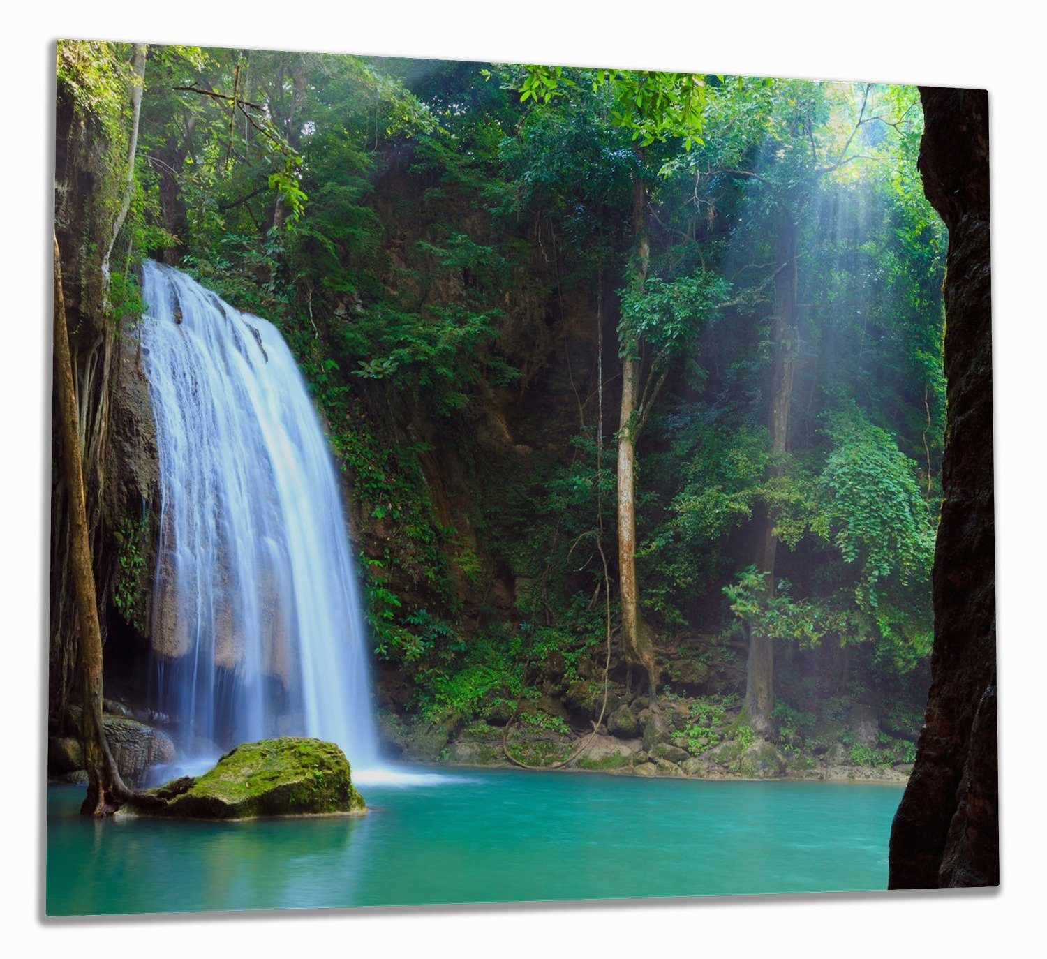 am Herd-Abdeckplatte 1 tlg., verschiedene Noppen), 5mm Thailand, Wasserfall See Größen in inkl. Wallario ESG-Sicherheitsglas, Idylle im (Glasplatte, Wald