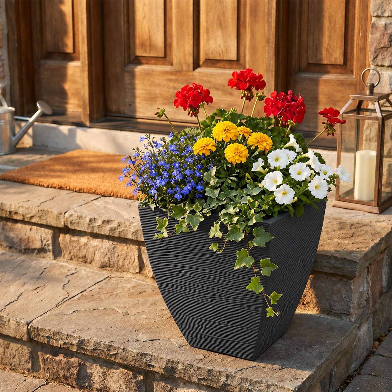 Jelenia Plast Übertopf Pflanzkübel 40 x 40 x H 42 cm – in Rillenputzoptik für Innen & Außen