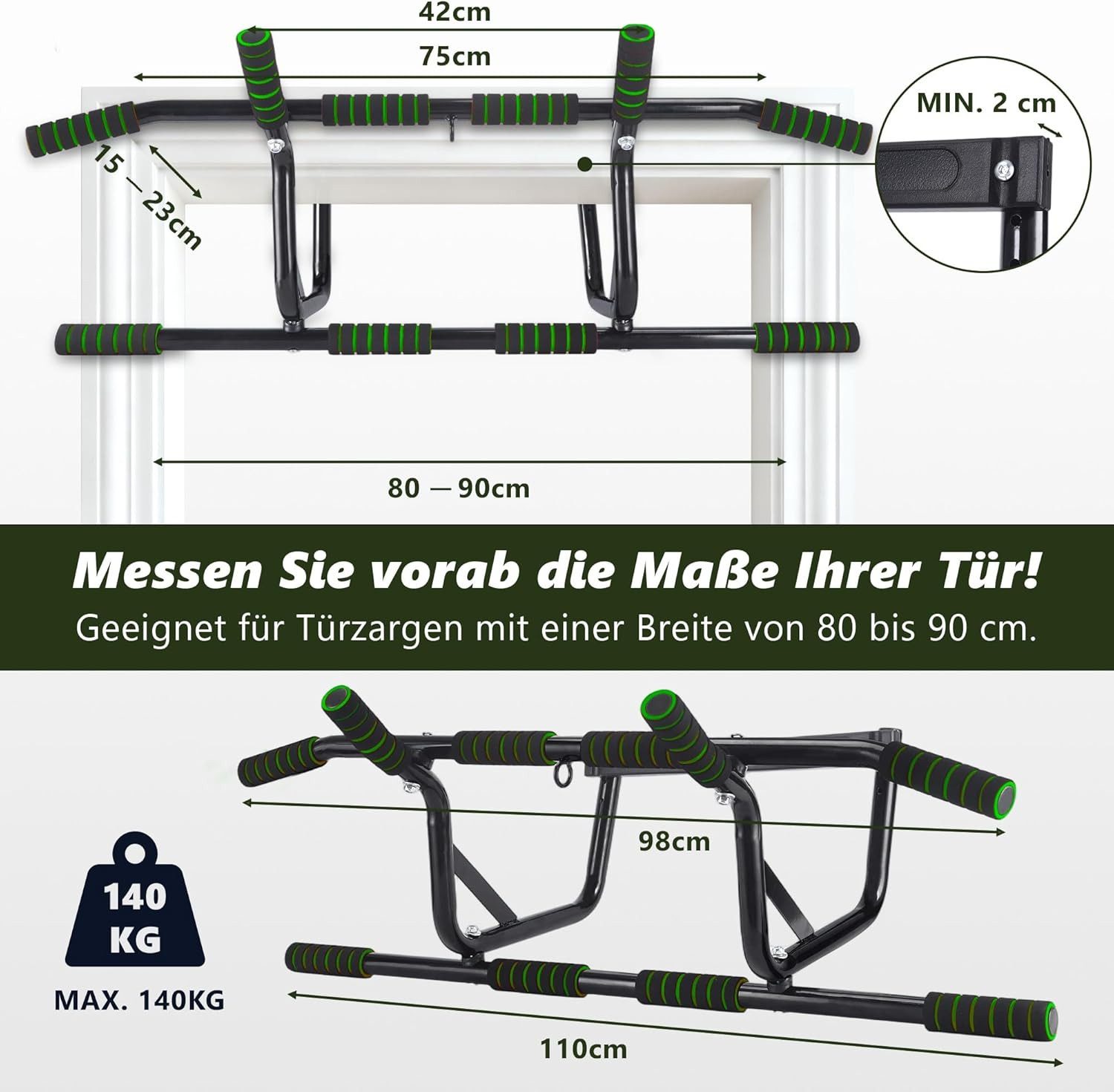 ZMH Klimmzugstange Klimmzugstange Türrahmen, Reckstange Tür als Fitnessgerät für Zuhause