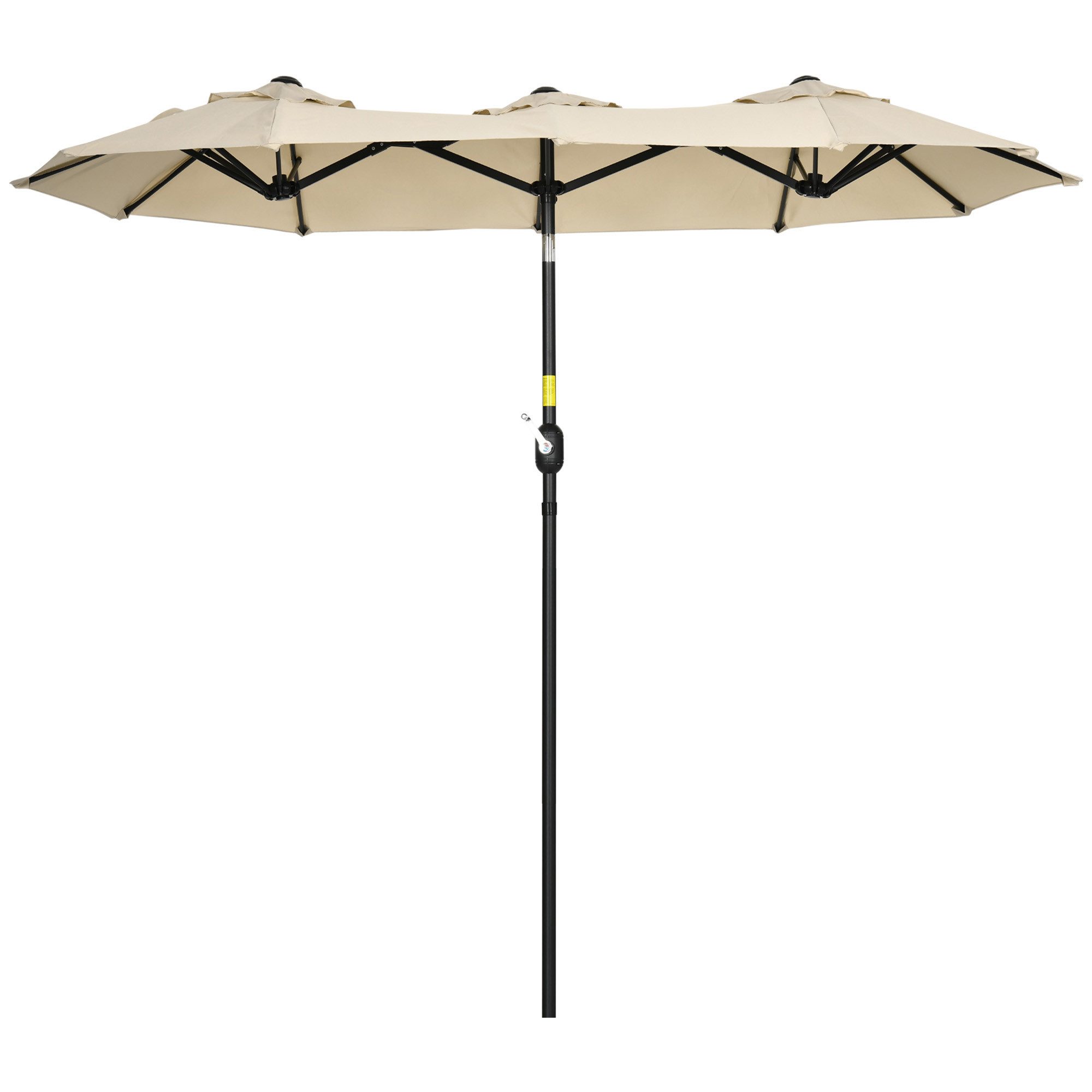 Outsunny Sonnenschirm Marktschirm mit verstellbarem Neigungswinkel, LxB: 285x147 cm, Gartenschirm, Doppelsonnenschirm, für Garten, Balkon, Khaki