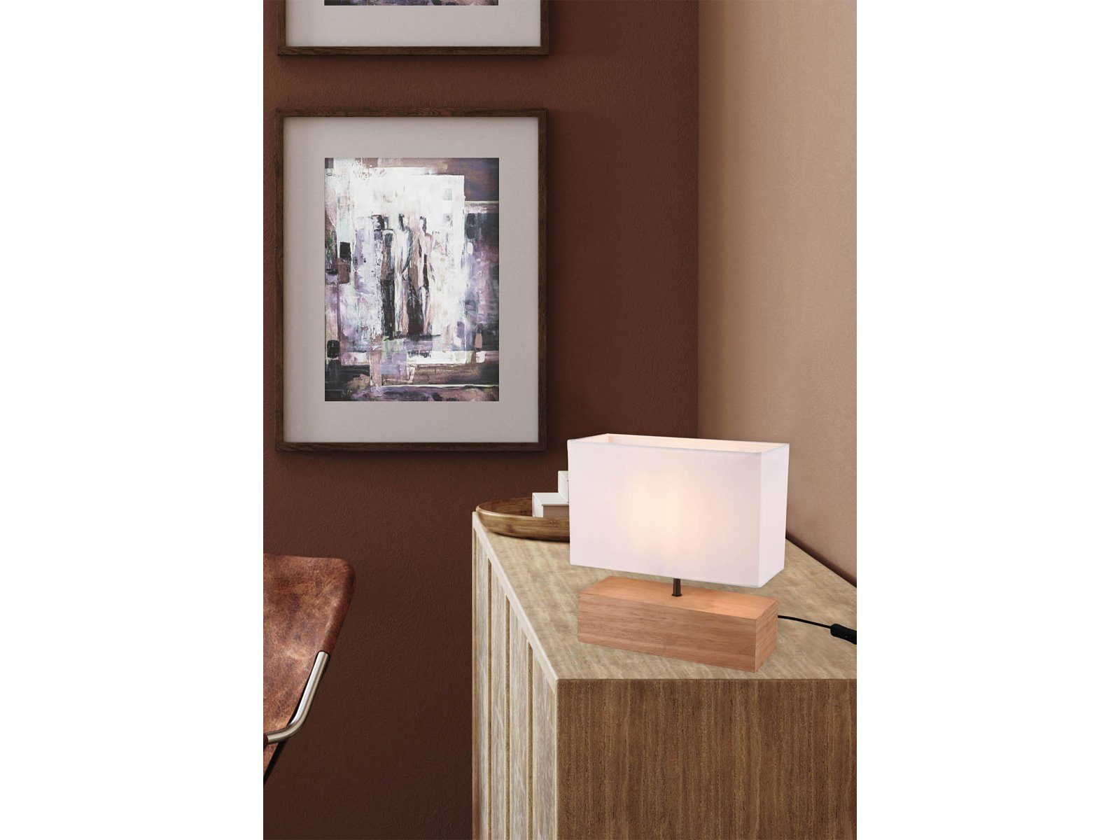 Reality Leuchten LED Nachttischlampe, LED wechselbar, Warmweiß, mit Holz-fuß Fensterlampe für Fensterbank Schweden dimmbar Breite 30cm