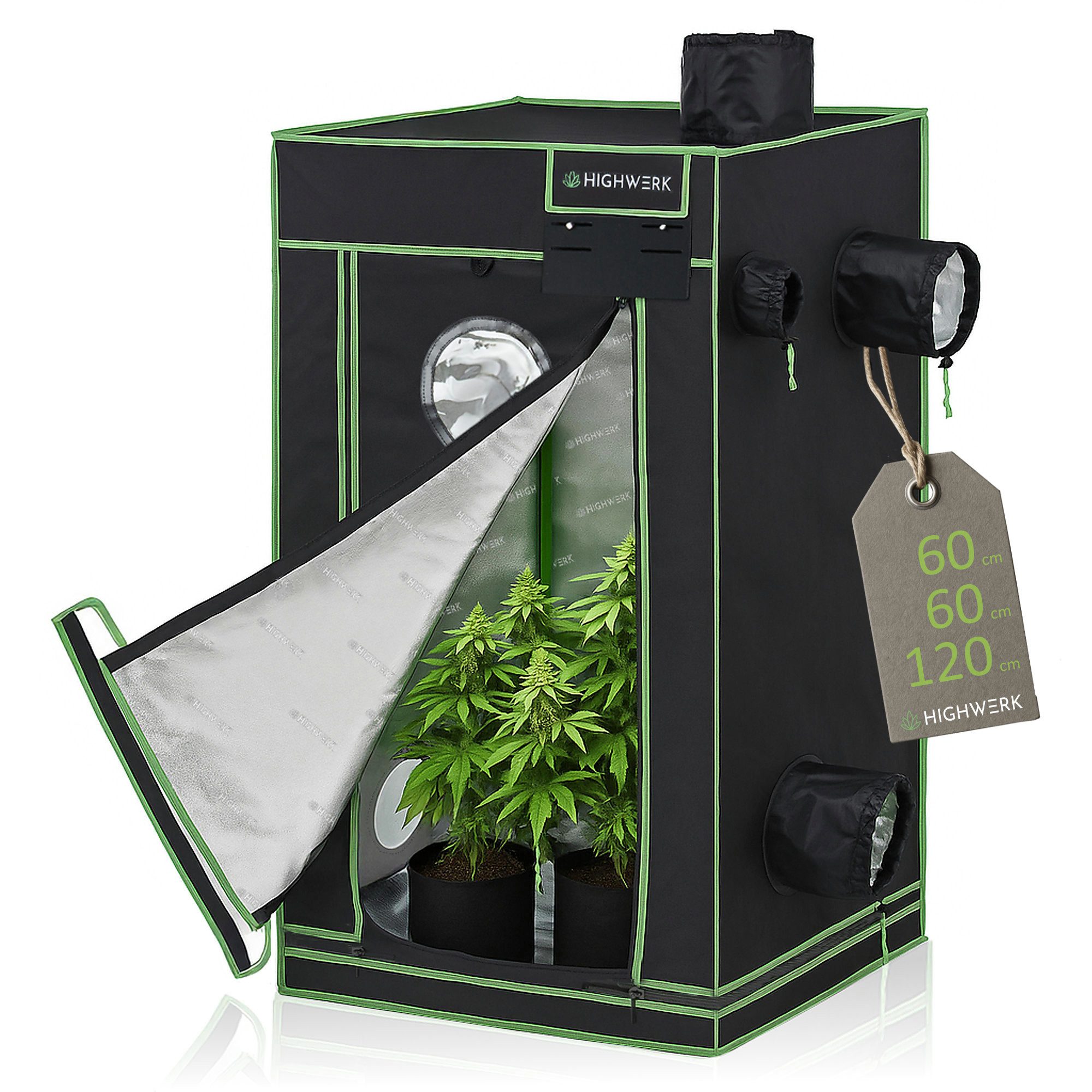 HIGHWERK Gewächshaus Growzelt 60 x 60 x 120 cm, Indoor Grow tent, schwarz g günstig online kaufen